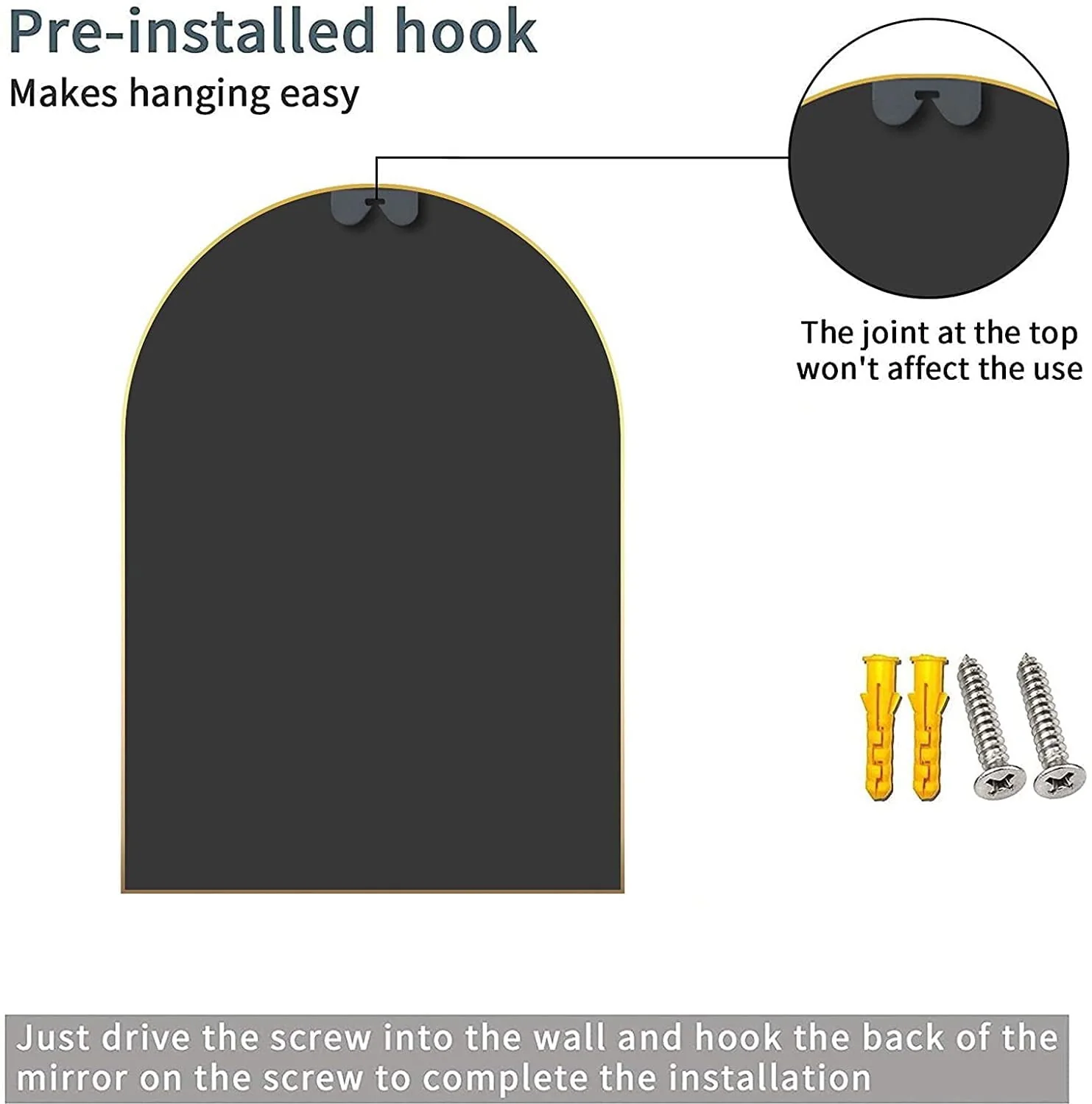 BEAUTYPEAK 24"x 36" Bathroom Mirror Wall Vanity Arched Mirror, Black