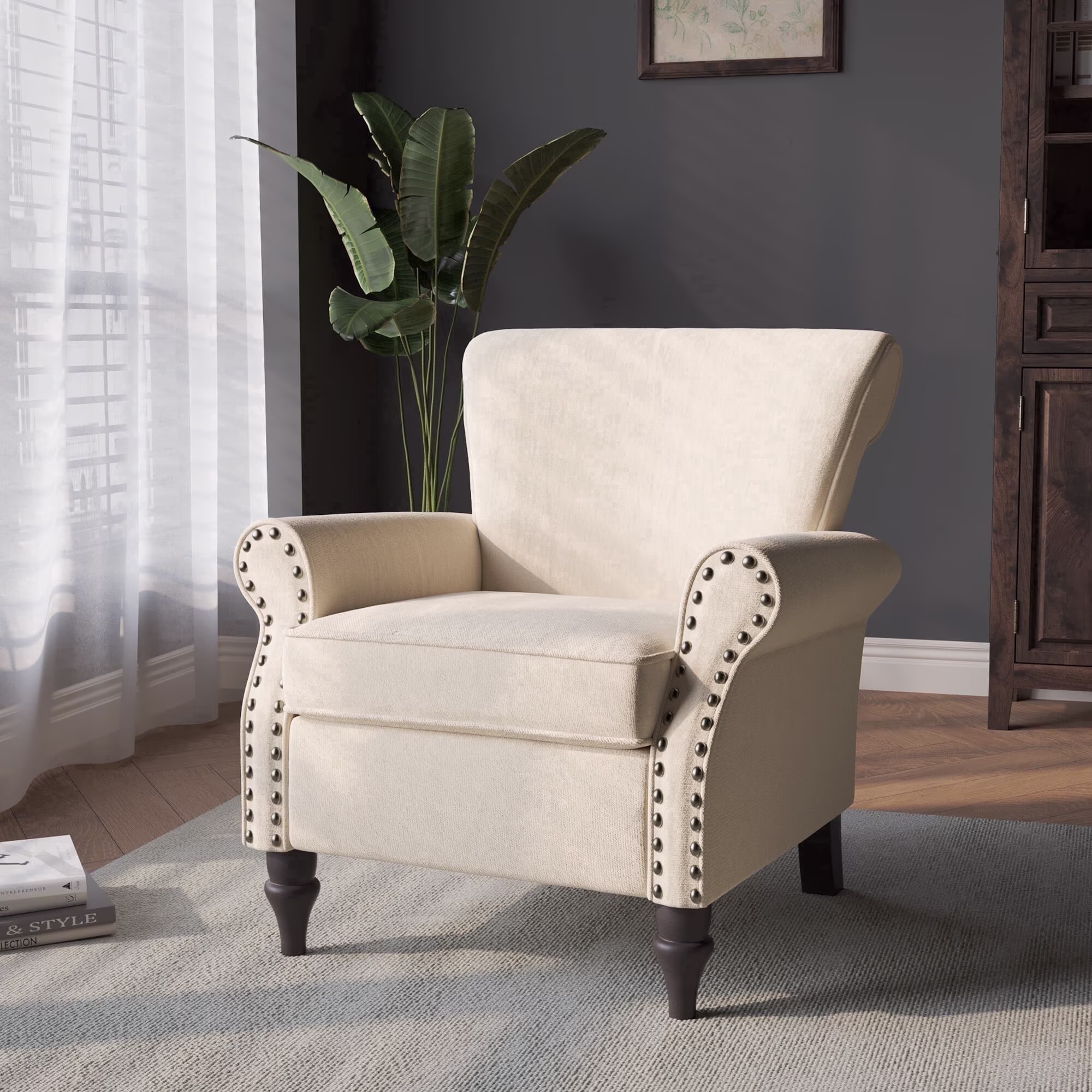 DREAMSIDEA Accent Chairs Upholstered Pattern Morden Armchair Comfy Linen Fabric Single Sofa for Living Room, Pattern White