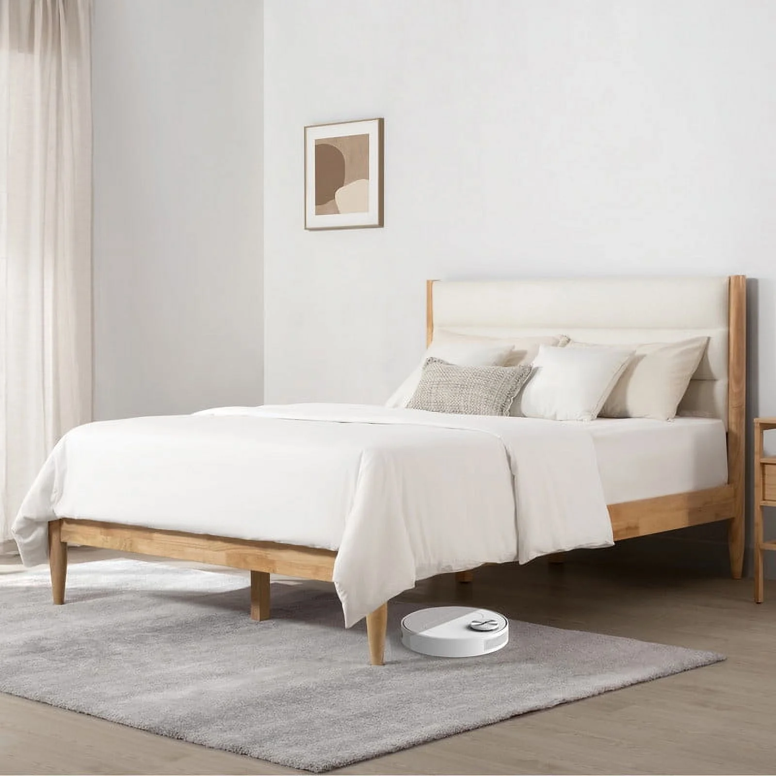 CHITA Full Size Upholstered Platform Bed Frame with Headboard Boucle Fabric Style,Cream