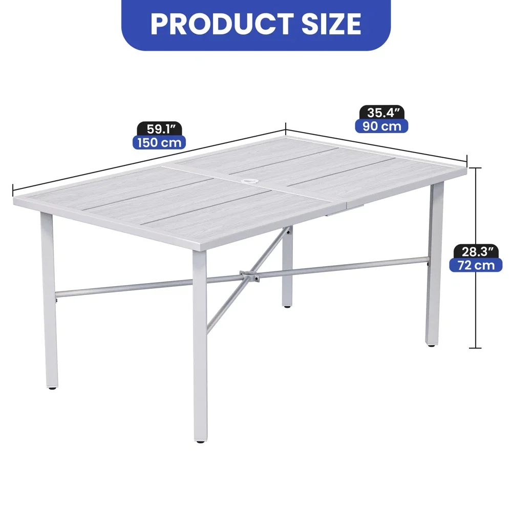 Dextrus Spacious Gray Rectangular Dining Table for 6 Individuals, Outdoor 59"&nbsp; Patio Dining Table with 2" Umbrella Opening, Ideal for Backyards, Lawns, and Gardens