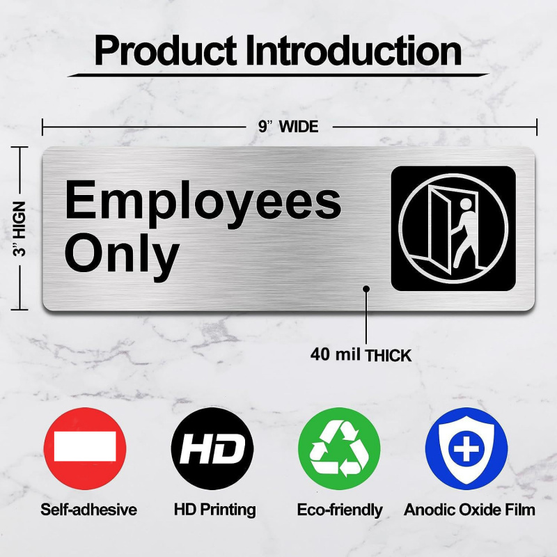 Employees Only Sign 9x3inch Brushed Aluminum