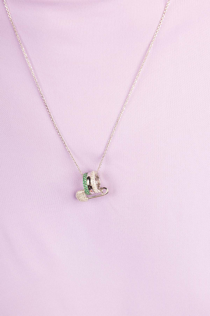 Collana regolabile con spilla da balia verde