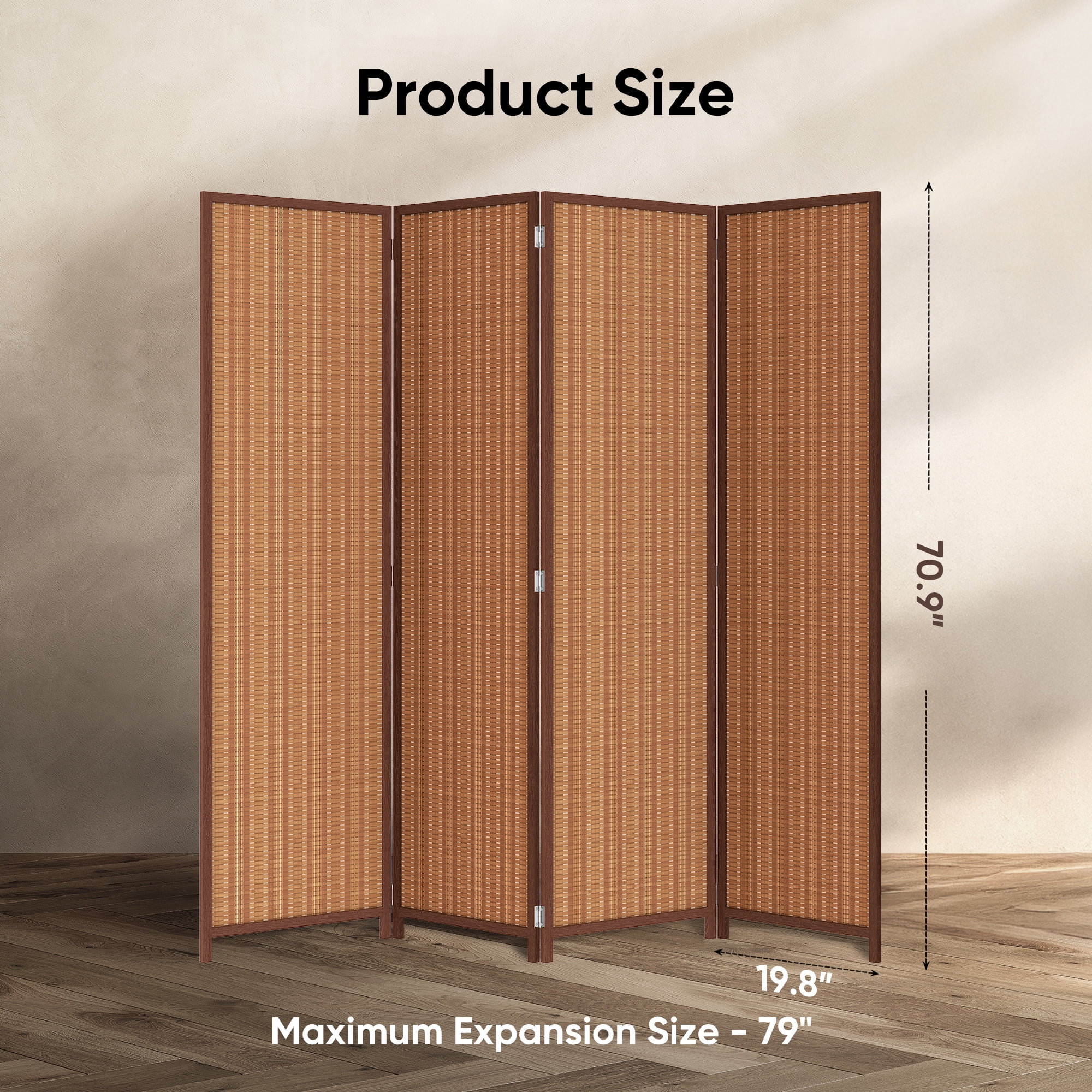JOSTYLE 4-Panel Room Divider 6ft Tall Extra Wide Folding Privacy Screen with Diamond Double-Weave Divider for Room Separation Freestanding Red Brown