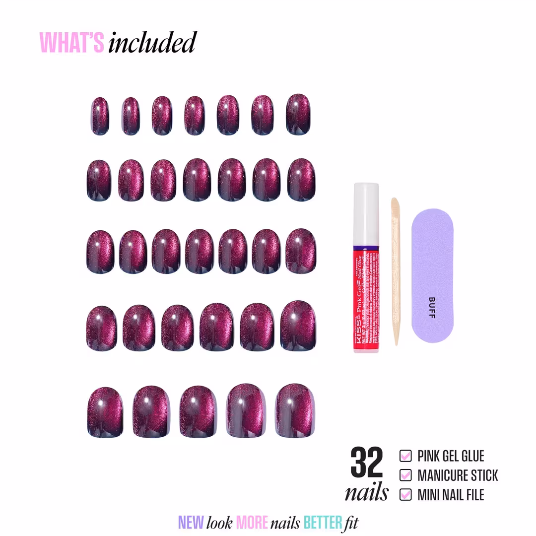 Kiss  Glam Embellished Short Round Press On Nails