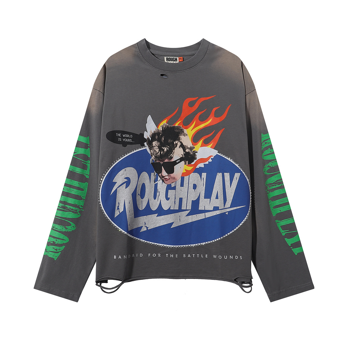 Grey cool and explosive flame sunglasses boy printed short-sleeved shirt