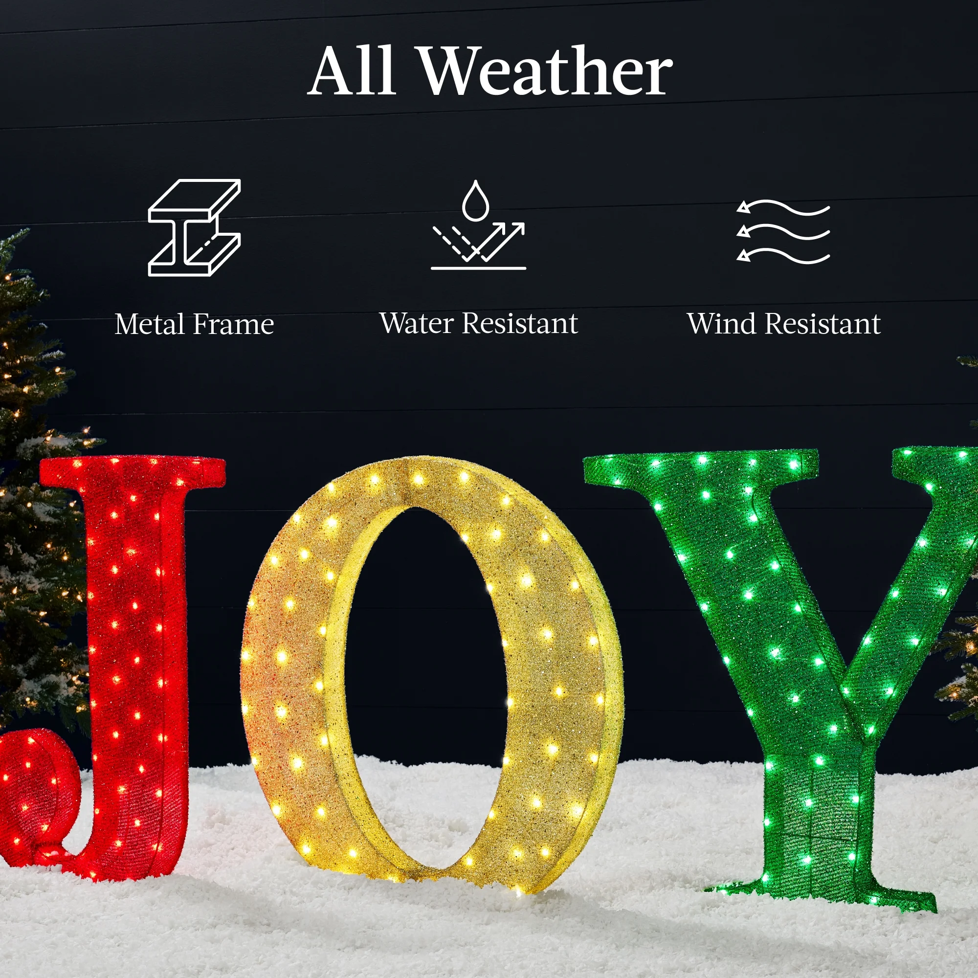 Best Choice Products 32in 3-Piece 3D Lighted Christmas JOY Yard Decoration w/ 150 LED Lights, Stakes - Red/Gold/Green