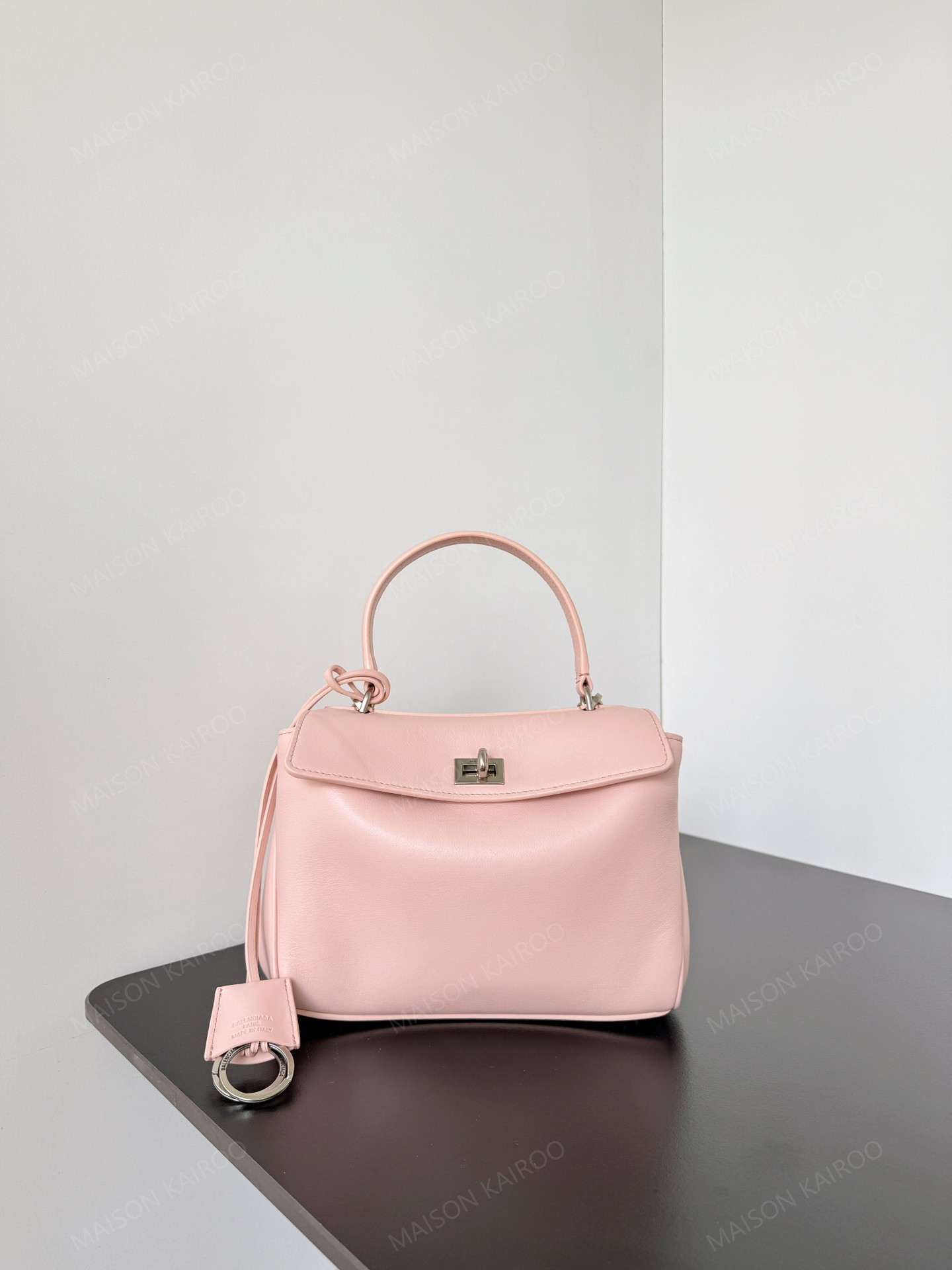 [10A]Balenciaga Rodeo Pink Slouchy Smooth Leather Silver Turn Lock Kelly Tote Top Handle Bag