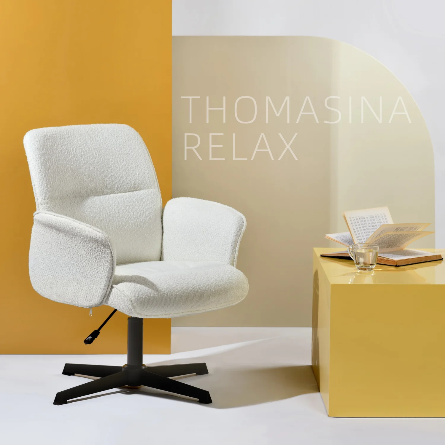 Homy Casa Ergonomic Criss Cross Leg Fabric Office Chair, Height Adjustable Wide Seat, Beige