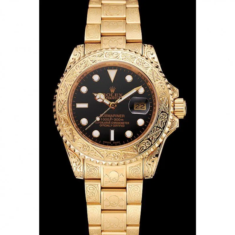 Swiss Rolex Submariner Skull Limited Edition Black Dial Gold Case And Bracelet 1454071