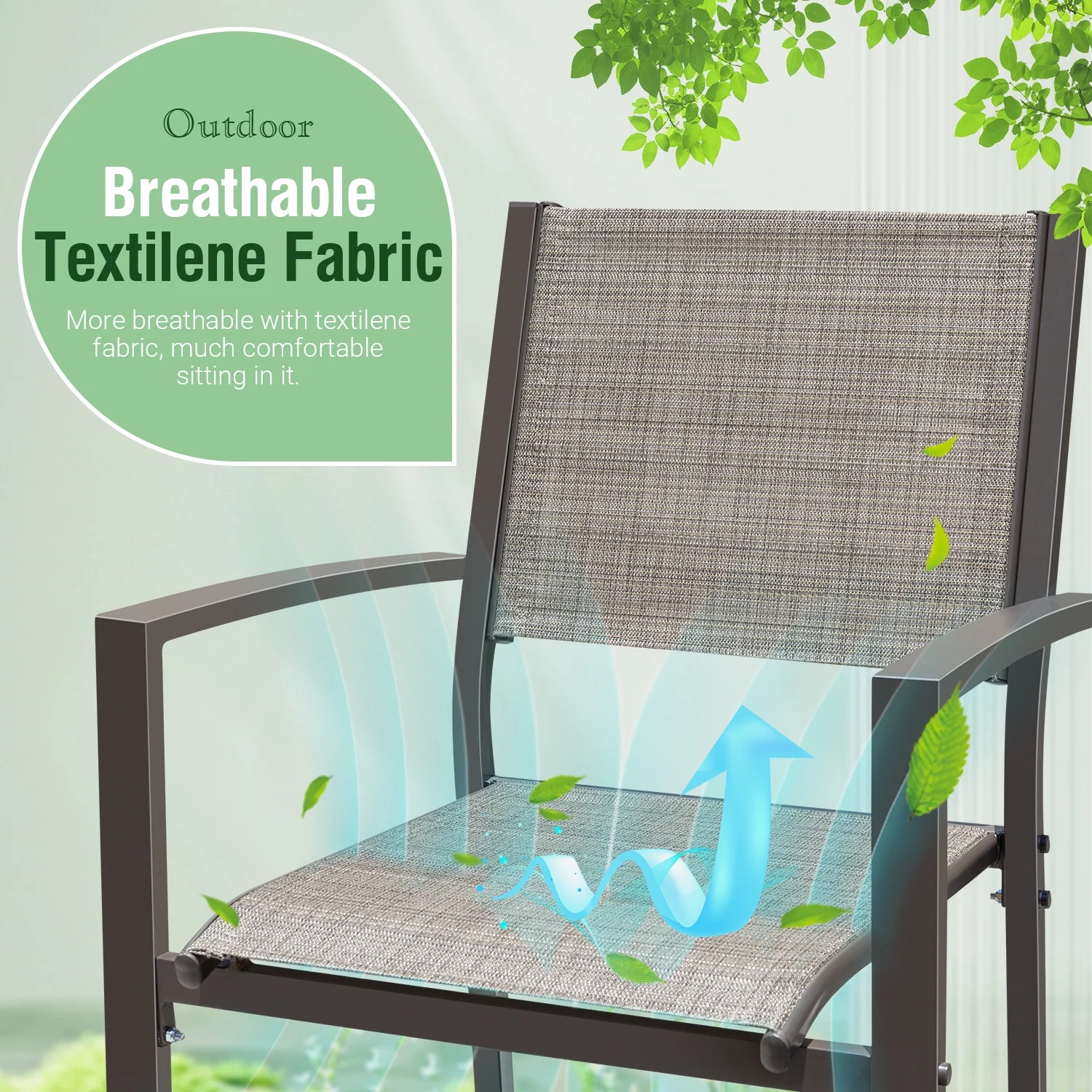 Devoko 7 Pieces  Outdoor Dining Set ,Patio Conversation Set Outdoor Furniture Set 6 Stackable Textilene Armchairs with Rectangular Table, Light Gray