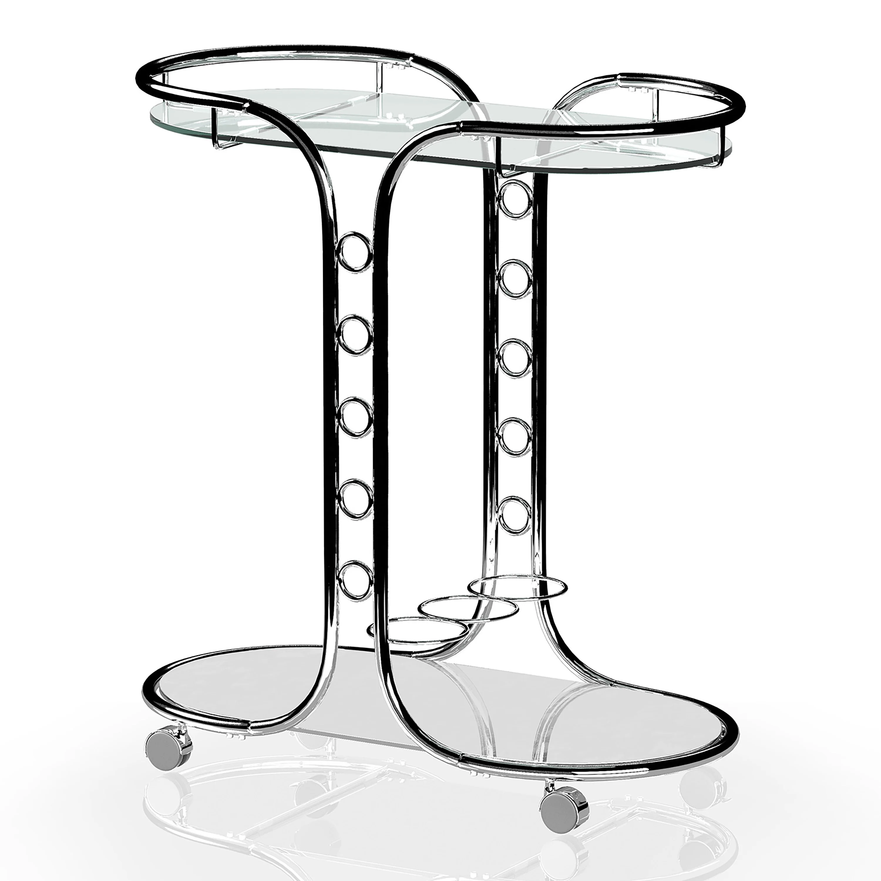 Furniture of America Scanlin Contemporary Metal 2-Tier Serving Cart in Chrome