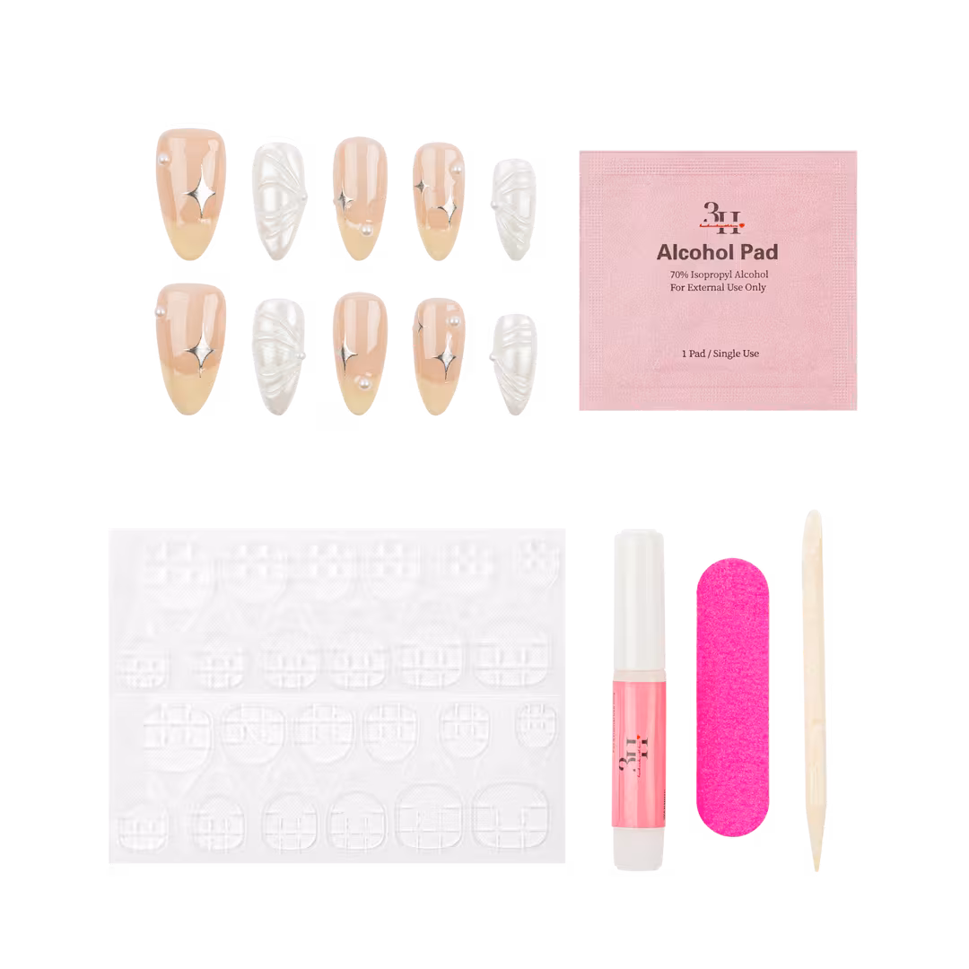 3H Nails  Lemon Star Medium Almond Press-On Nails