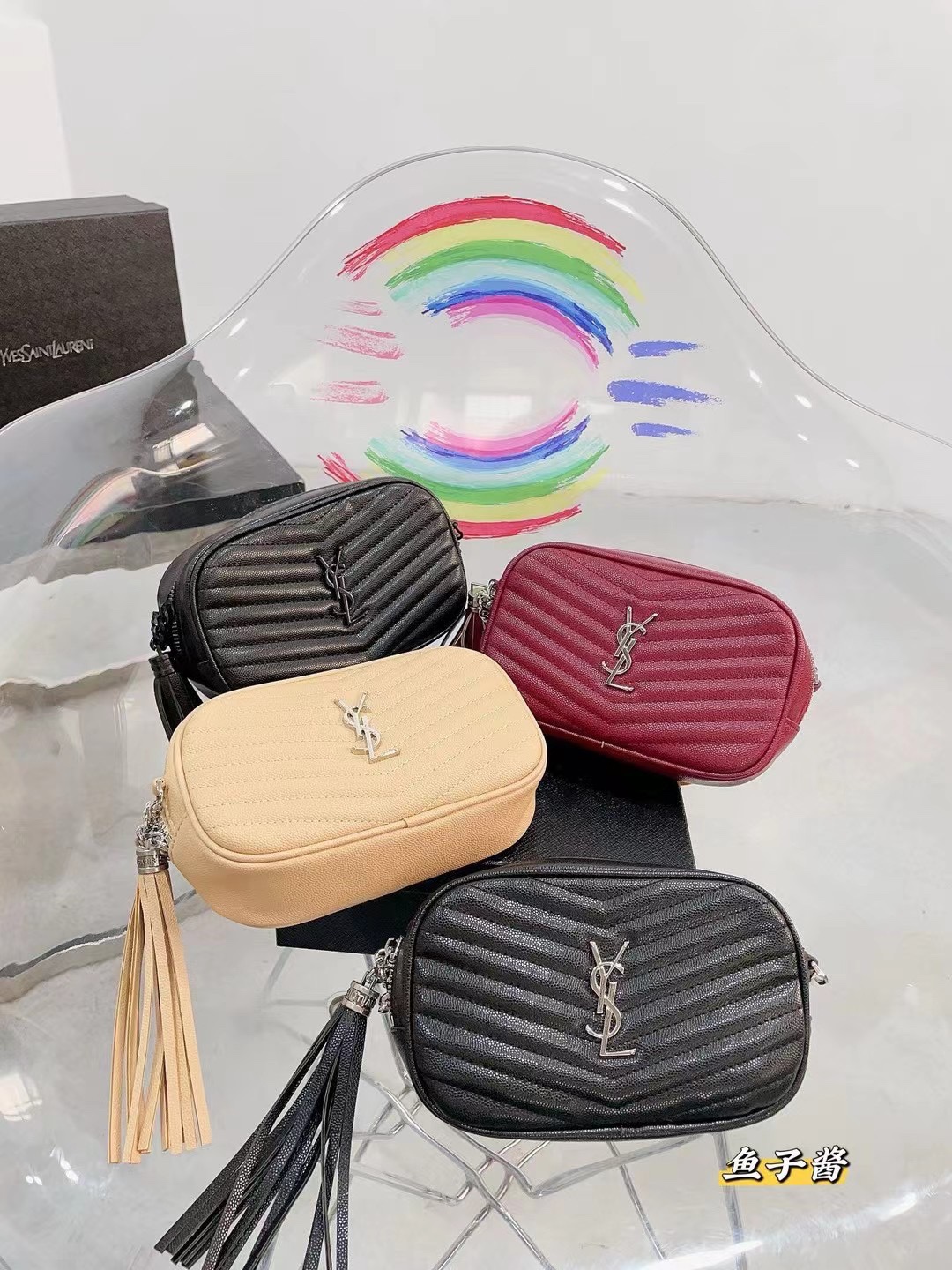 YSL Lou Mini Matelassé Chevron Quilted Caviar Leather YSL Logo Tassel Camera Crossbody Bag