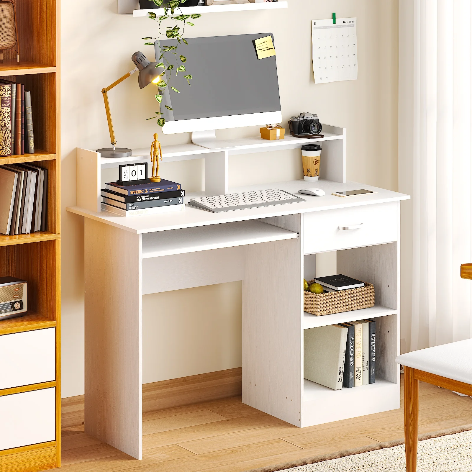 Ktaxon Computer Desk Home Office Workstation Laptop Table Drawer Shelf Furniture White