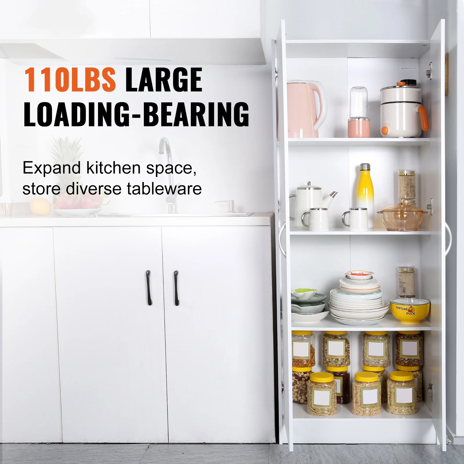 KFFKFF Kitchen Pantry Cabinet with Doors and Adjustable Shelves 24" x 12" x 60" Tall Food Pantry Storage Cabinet for Kitchen, Living Room and Dinning Room 110LB Loading