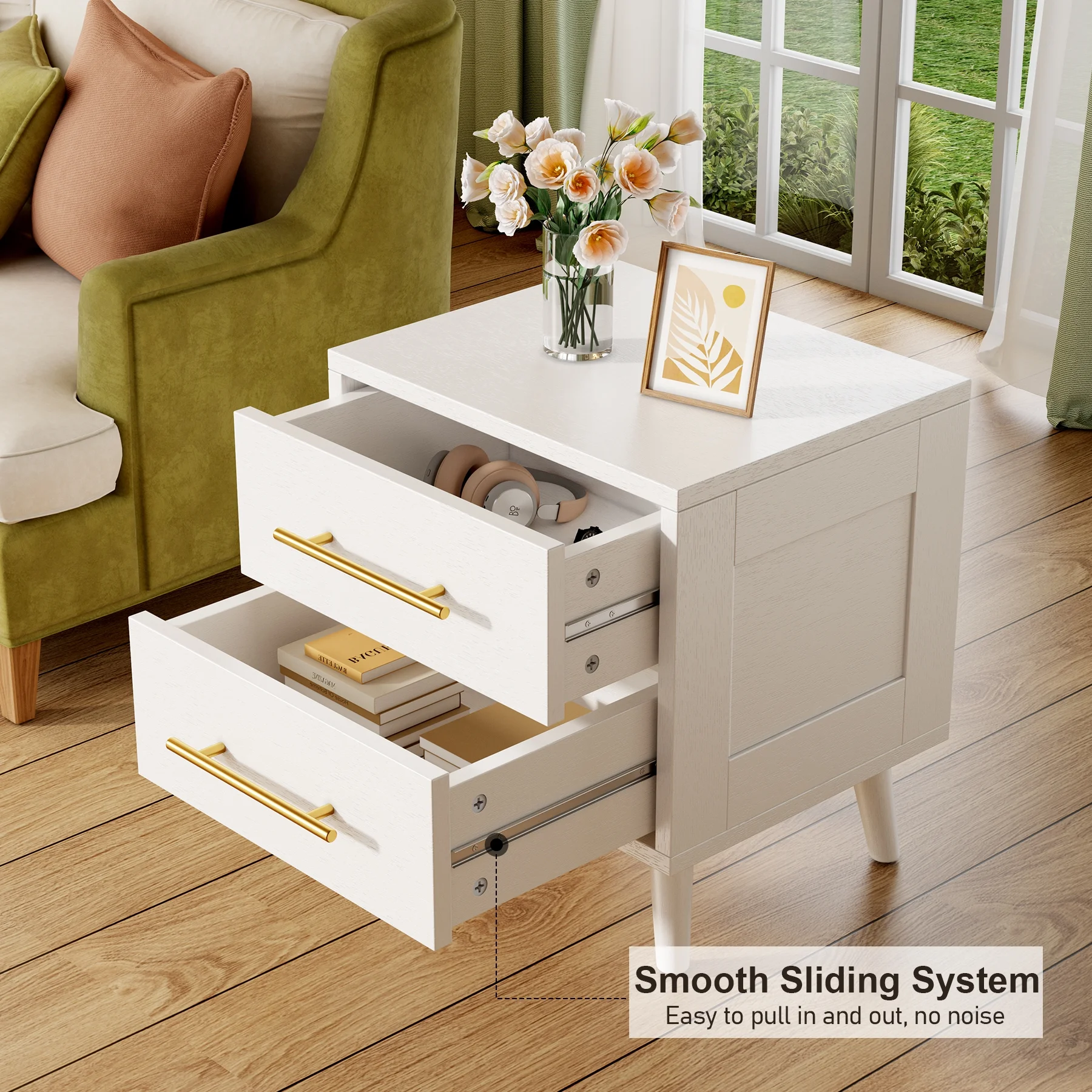 Lofka Queen Bedroom Furniture Set with One Queen Size Bed Frame and Two White Nightstands for Apartment | Dorm