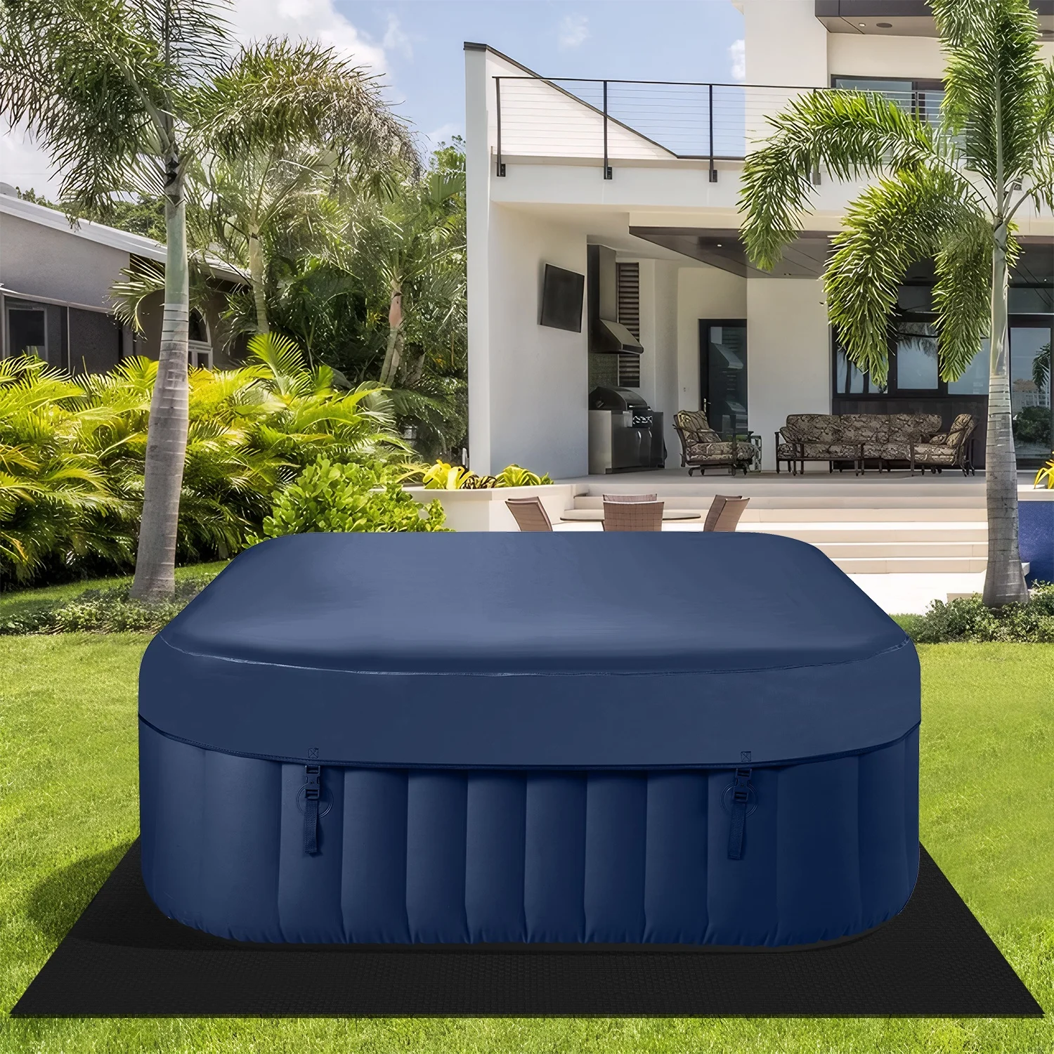 Seizeen Inflatable Hot Tub, 4-6 Person Hot Tub Set, 73'' Square Portable Home Spa w/130pcs Jet, Lockable Cover, Storage Bag, 2 Cup Holders, 4 Replacement Filter, 240gal