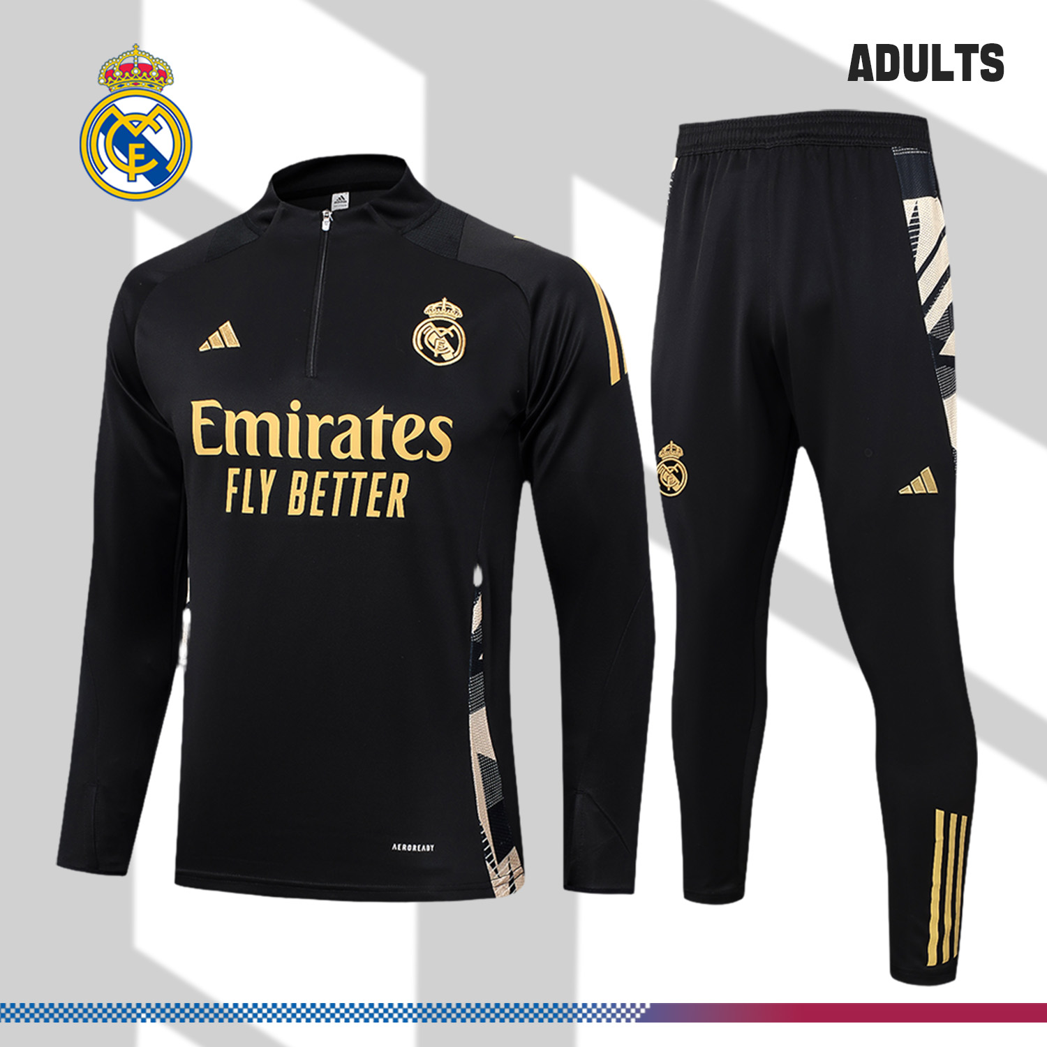 2024/2025 Real Madrid Black Adult Half Zip Training Kit (Adult Kit)