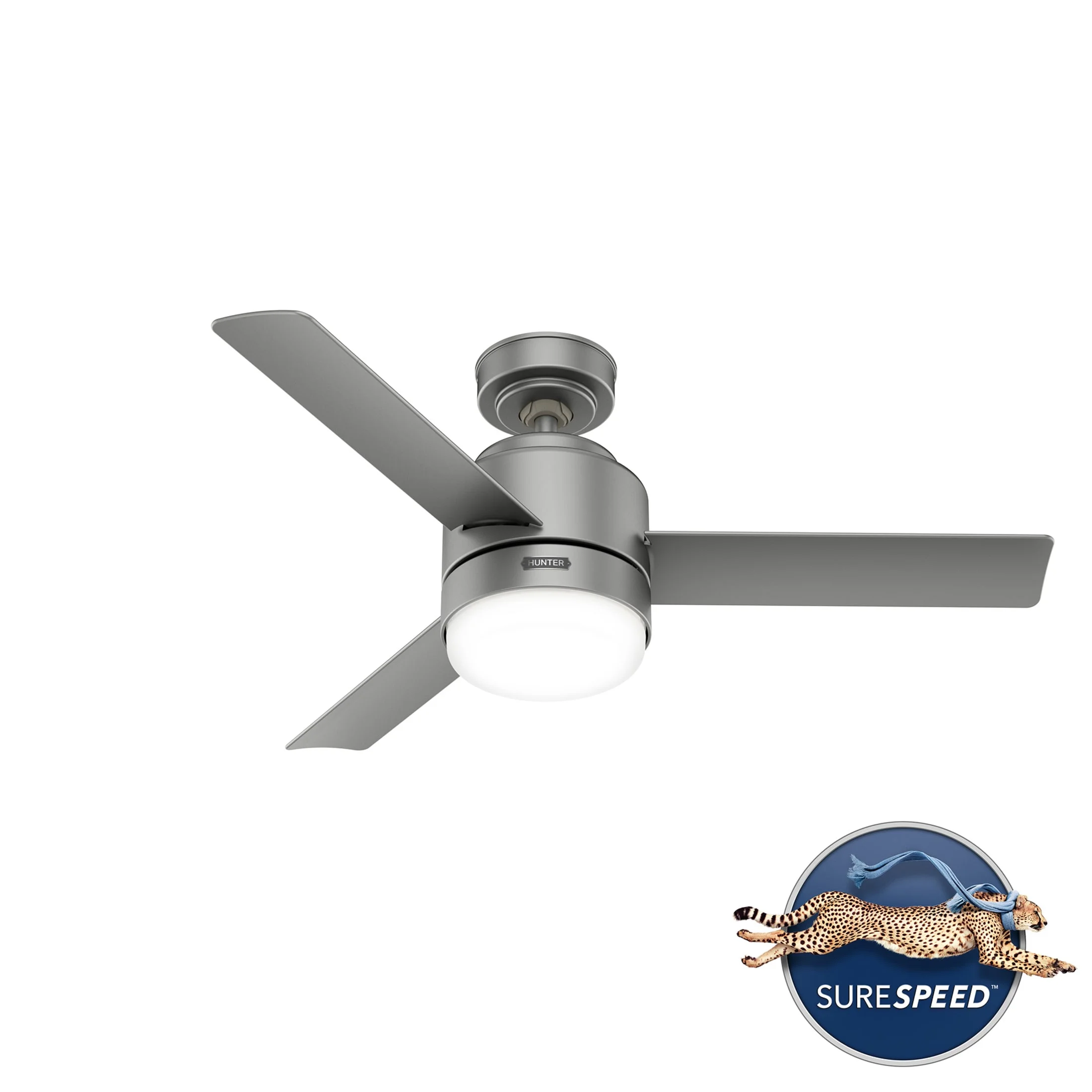 Hunter - Gilmour Indoor/Outdoor Ceiling Fan With Light, Remote, 44-inch, Matte Silver, Casual-style, 3-speed WhisperWind Motor, 51845, for Porches, Bathrooms
