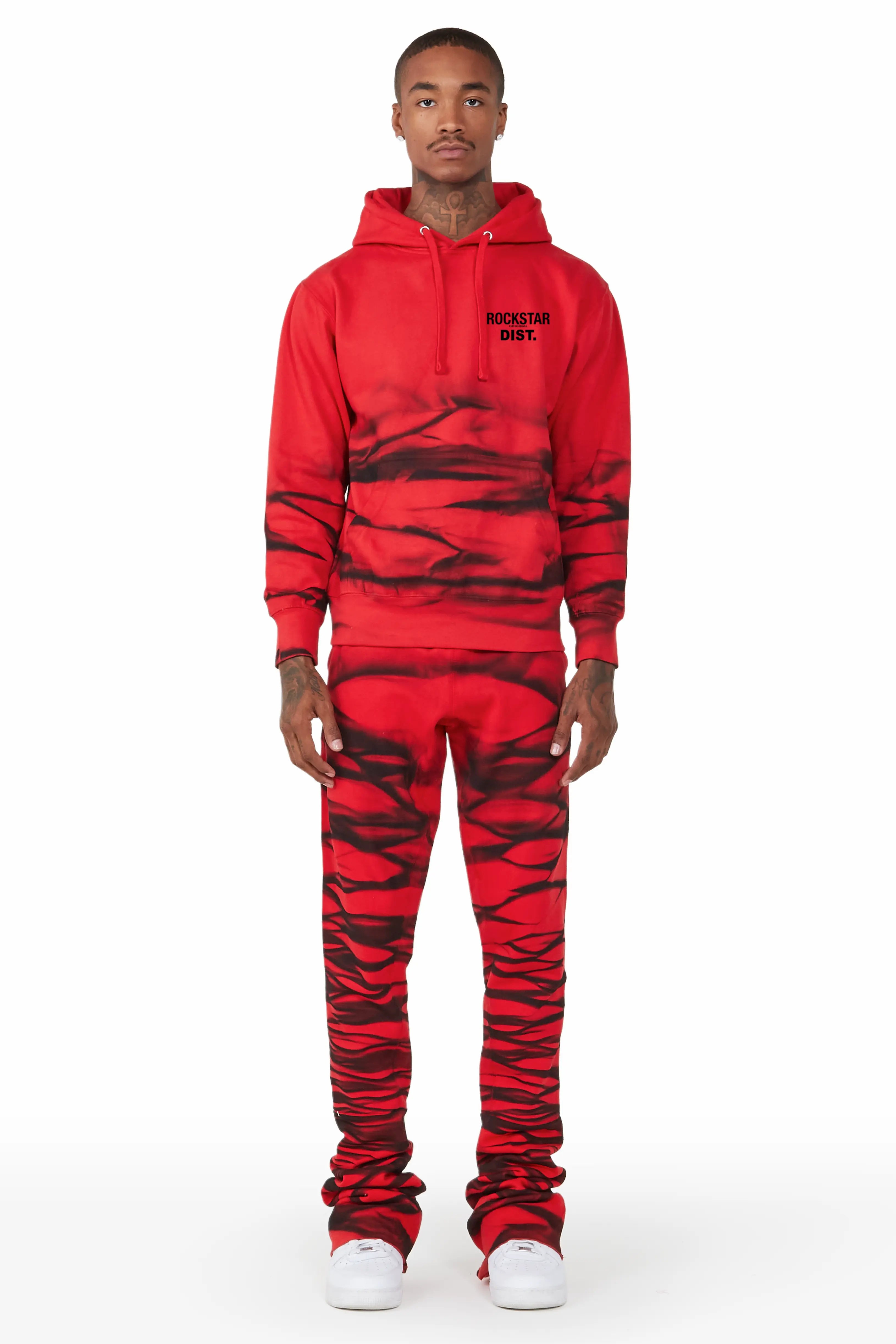 Ayden Red Graphic Hoodie Super Stacked Flare Pant Set