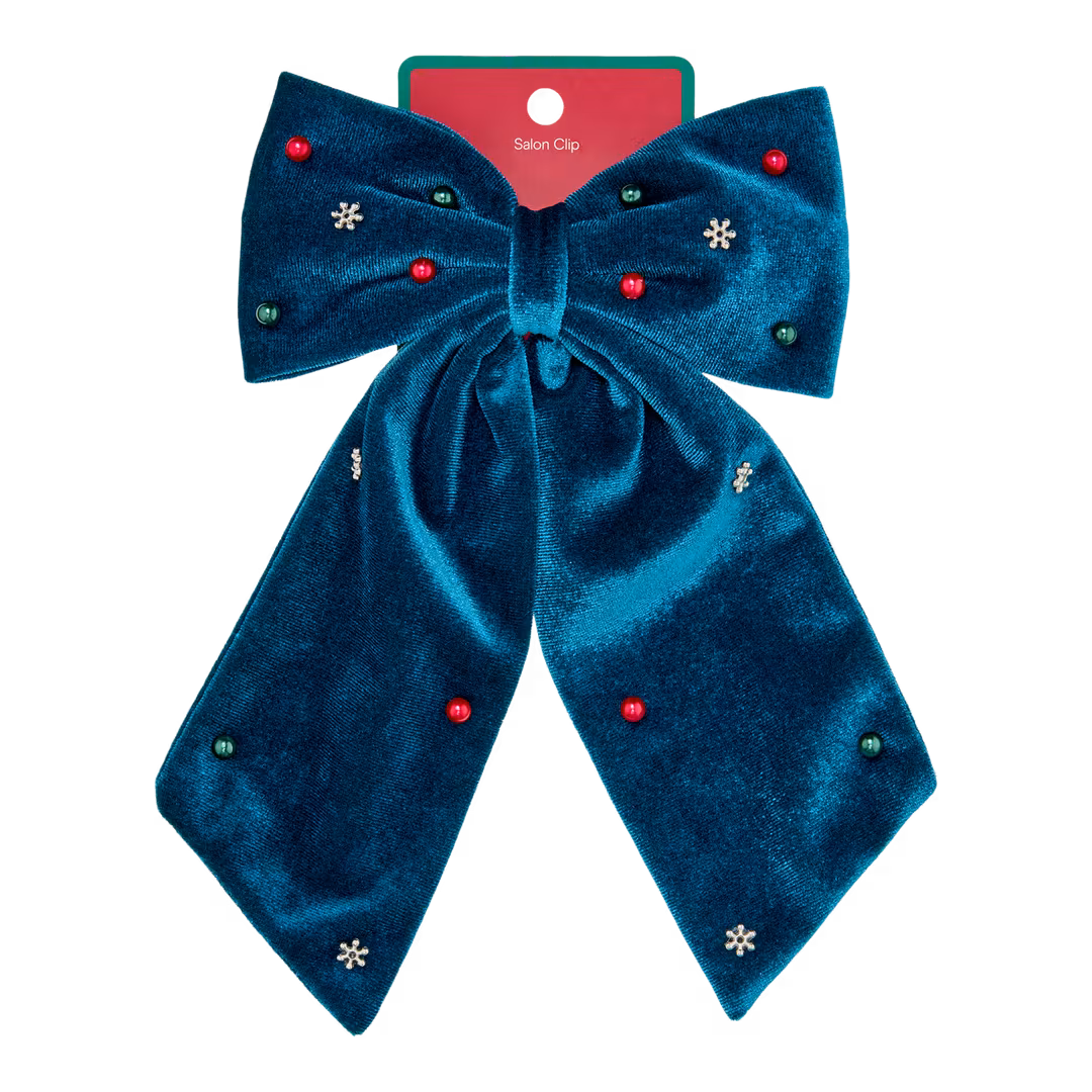 Conair Accessories  Blue Velvet Bow Barrette with Stones
