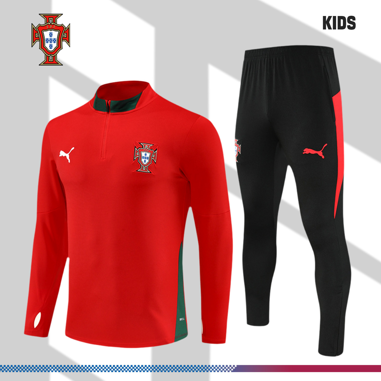 2025/2026 Portugal Kids Half Zip Training Clothes (Kids Kit)