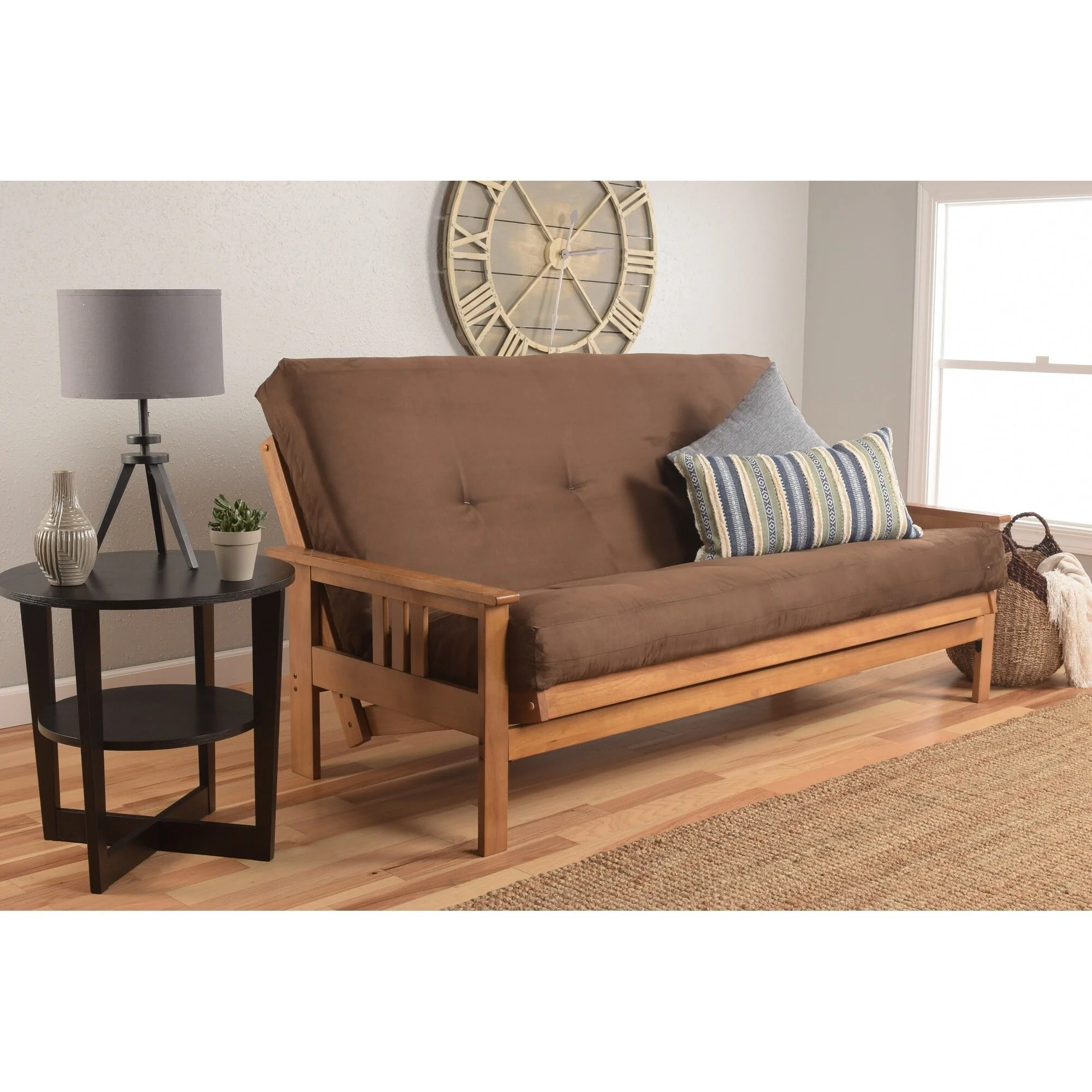 Somette  Monterey Butternut Futon Set and Mattress Linen Charcoal Wood, Fabric Solid Mission & Craftsman, Rustic 8 in