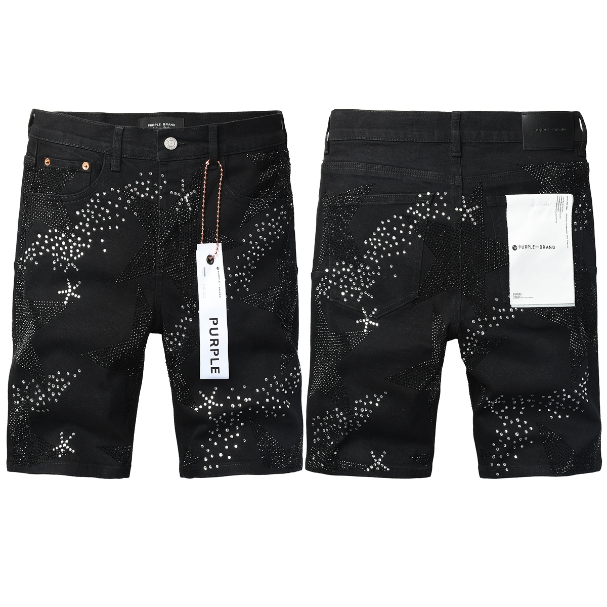 Diamond-studded star pattern denim shorts