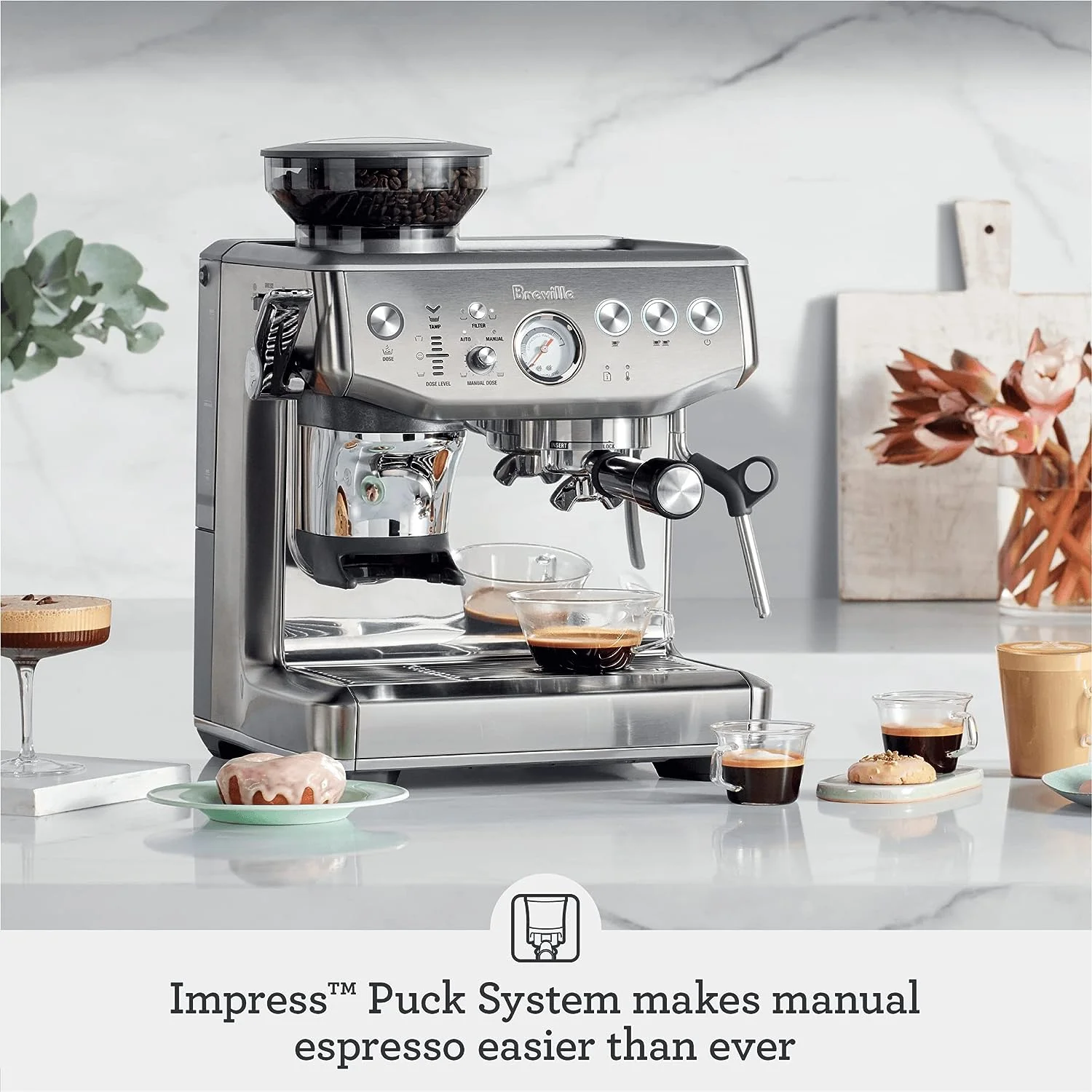 Breville Barista Express Impress Espresso Machine, 2 Liters - Black Truffle