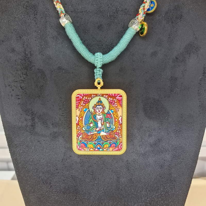 Hand-Painted Bodhisattva Manjushri Wisdom Buddha Pendant - Tibetan Thangka Meditation Necklace for Clarity & Spiritual Growth