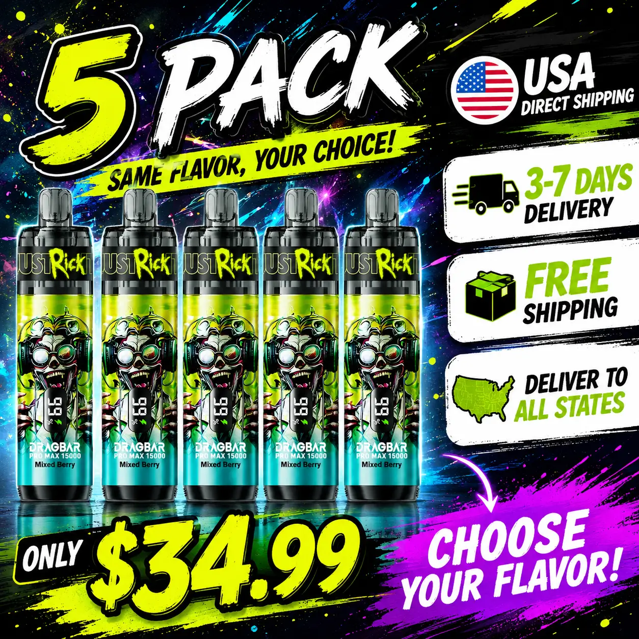[5-Pack Bundle] Dragbar Pro Max 15K Disposable Vape (2%,15000 Puffs)