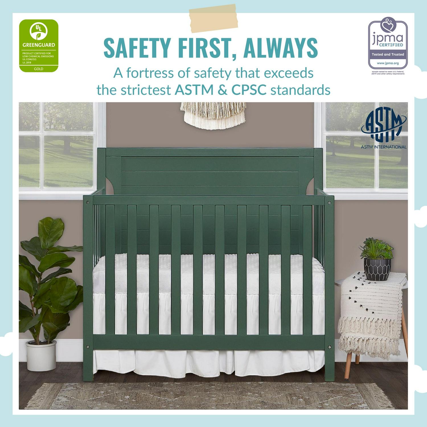Dream On Me Bellport 4 in 1 Convertible Mini Crib In Green