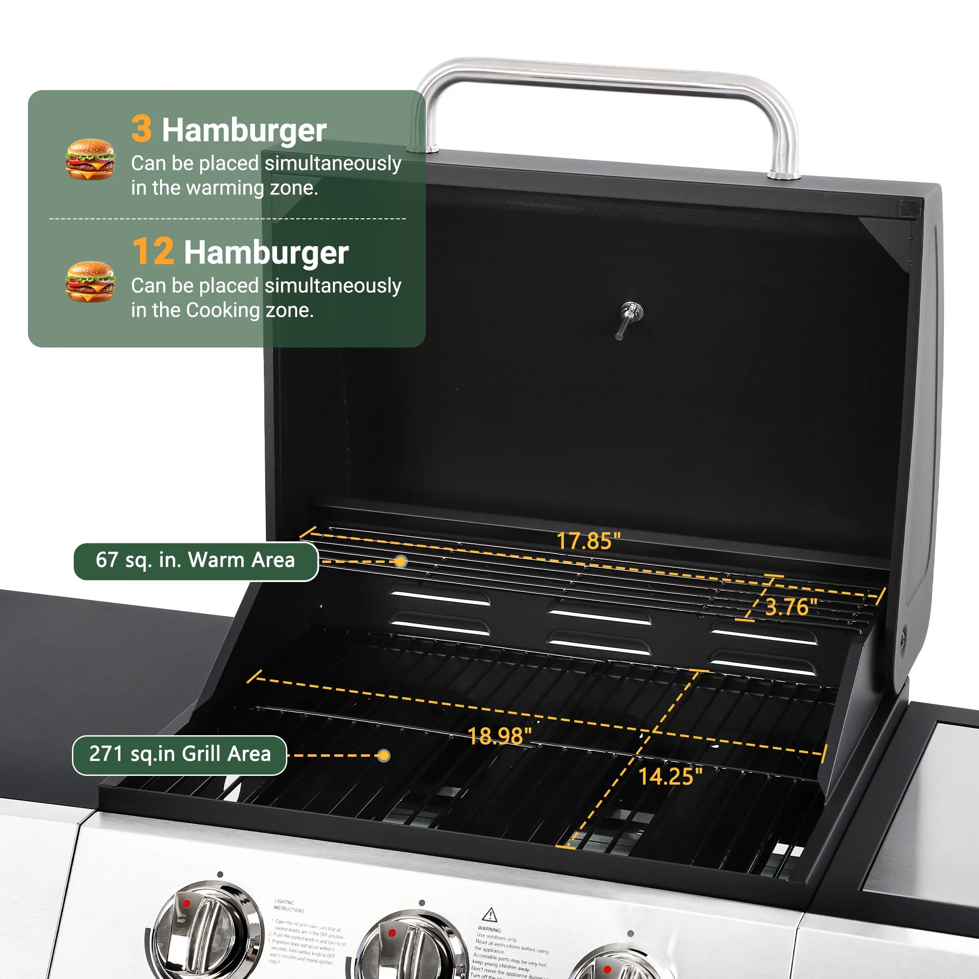 Enyopro 3 Burner Propane Gas Grill, 40,000BTU Stainless Steel BBQ Grill with Brush, Built-in Thermometer, 4 Universal Wheels for Outdoor Cooking Patio Backyard