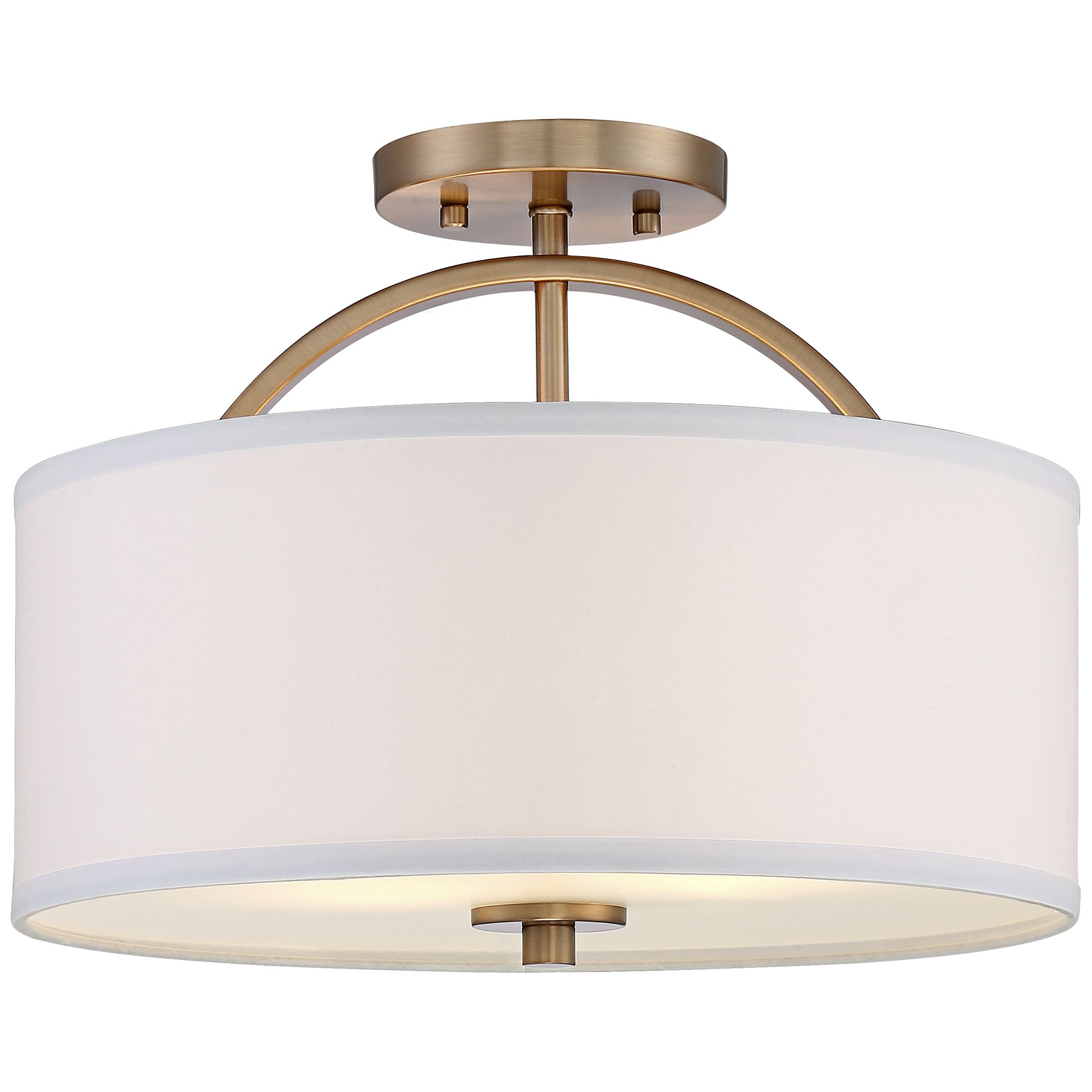 Possini Euro Design Halsted Modern Ceiling Light Semi Flush Mount Fixture 15" Wide Warm Brass 2-Light Oatmeal Linen Drum for Bedroom Living Room House