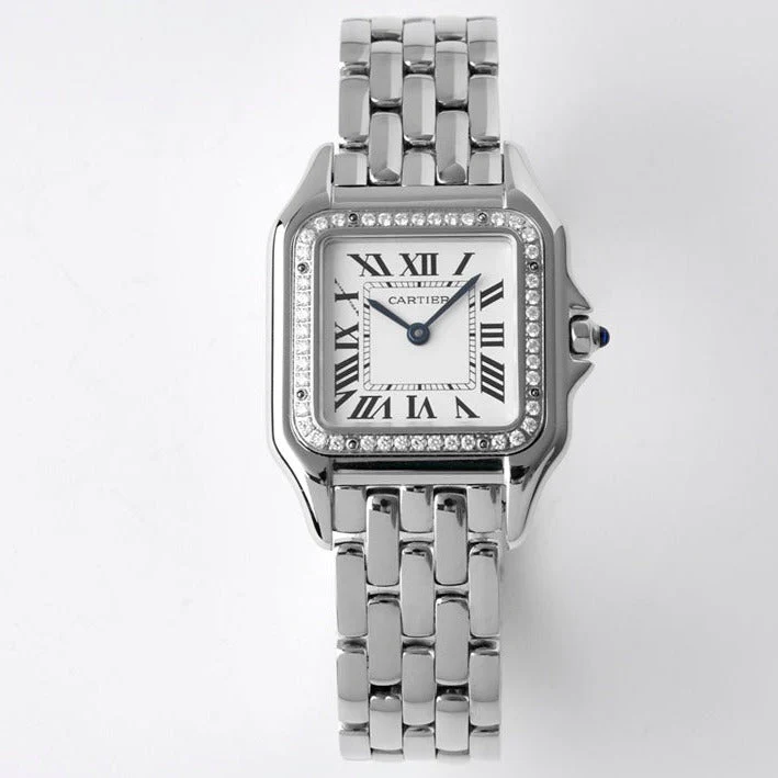 Cartier Watch PANTHERE 27MM SILVER CASE DIAMOND BEZEL WHITE DIAL