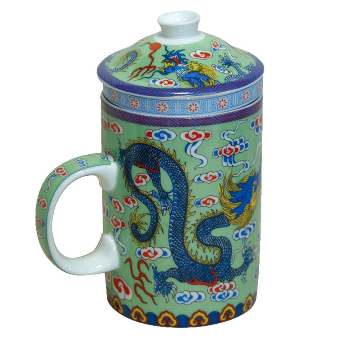 Green Ceramic Strainer Mug With Dragon