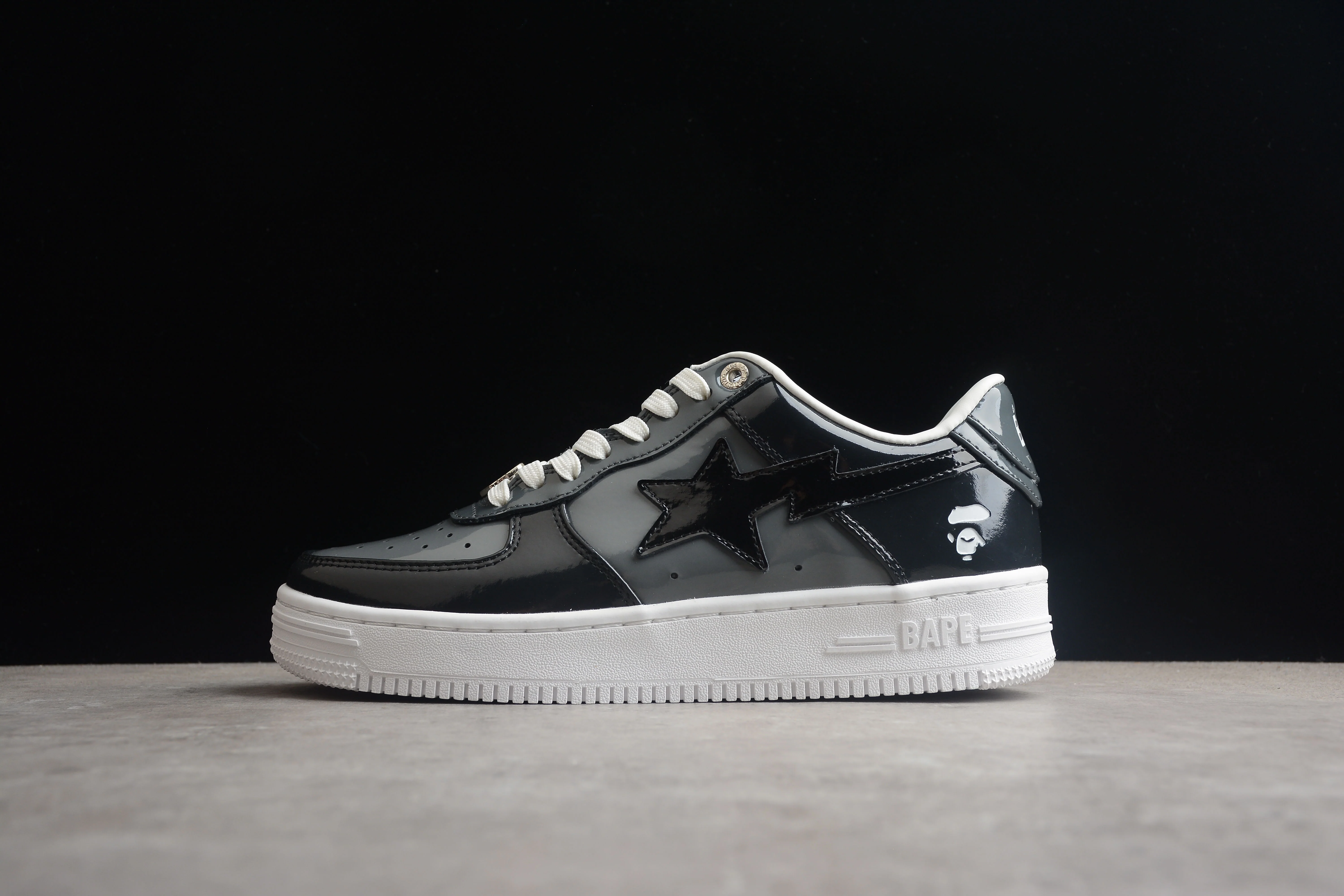 BAPE STA Black Patent Leather Low-Top Sneakers
