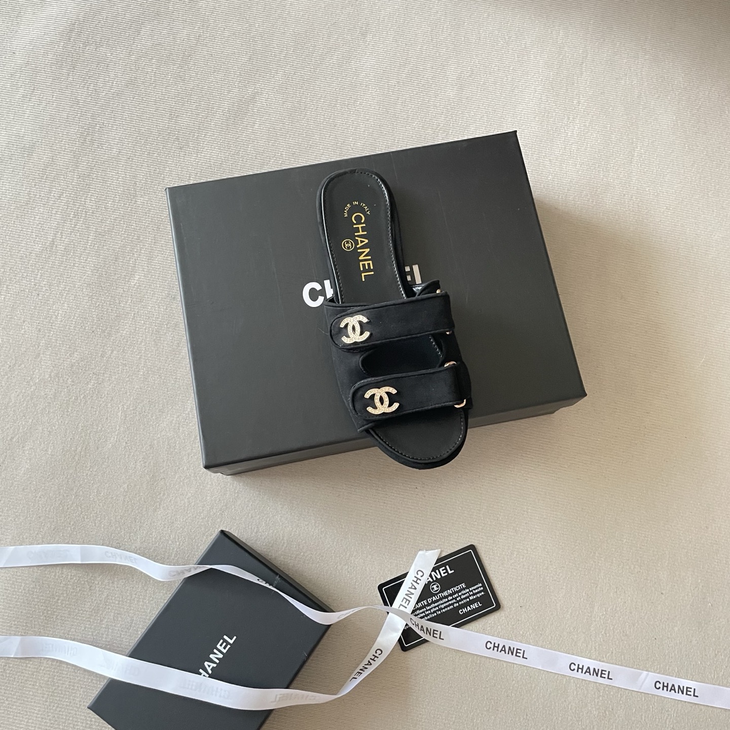 Chanel Crystal CC Double-Strap Slide Sandals