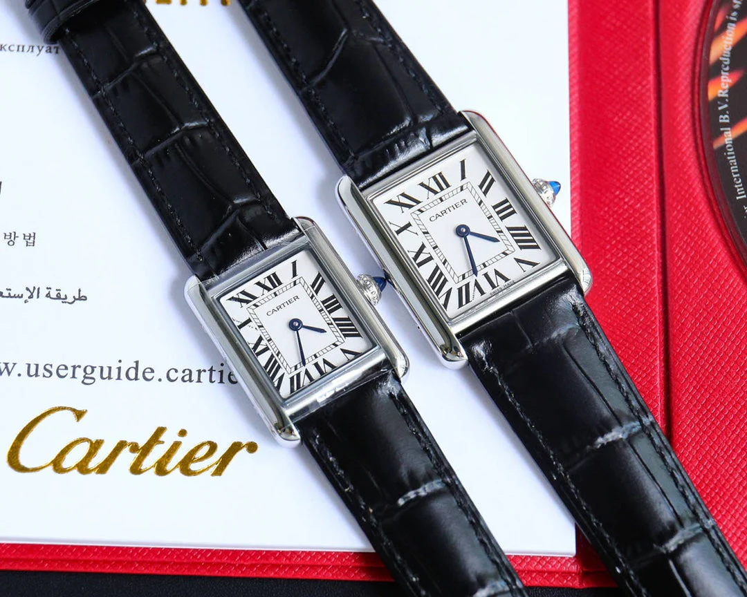 Cartier Watch TANK MUST SMALL STEEL LEATHER STRAP WHITE DIAL