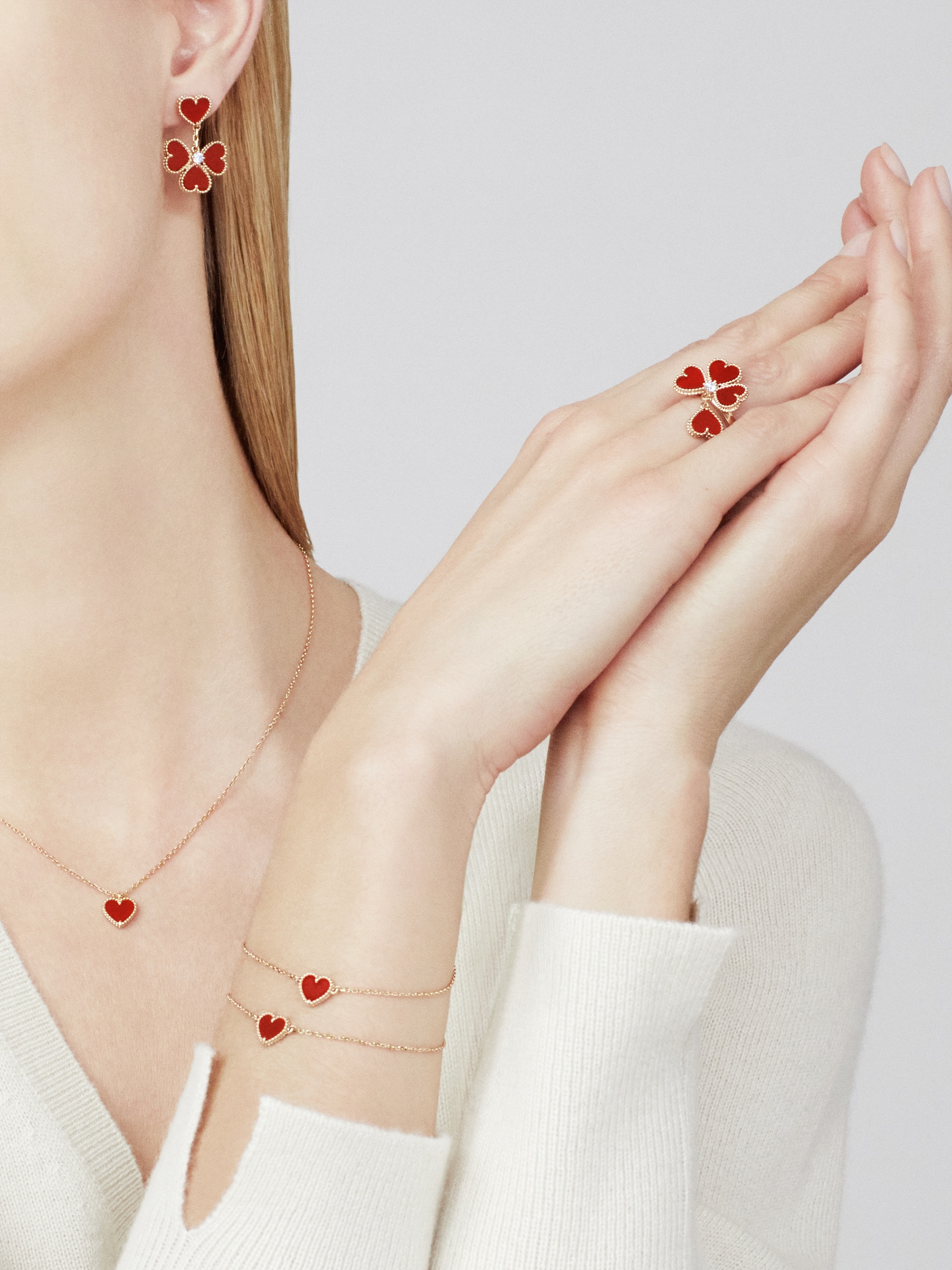Van Cleef & Arpels Carnelian Heart Necklace, Sweet Alhambra heart pendant