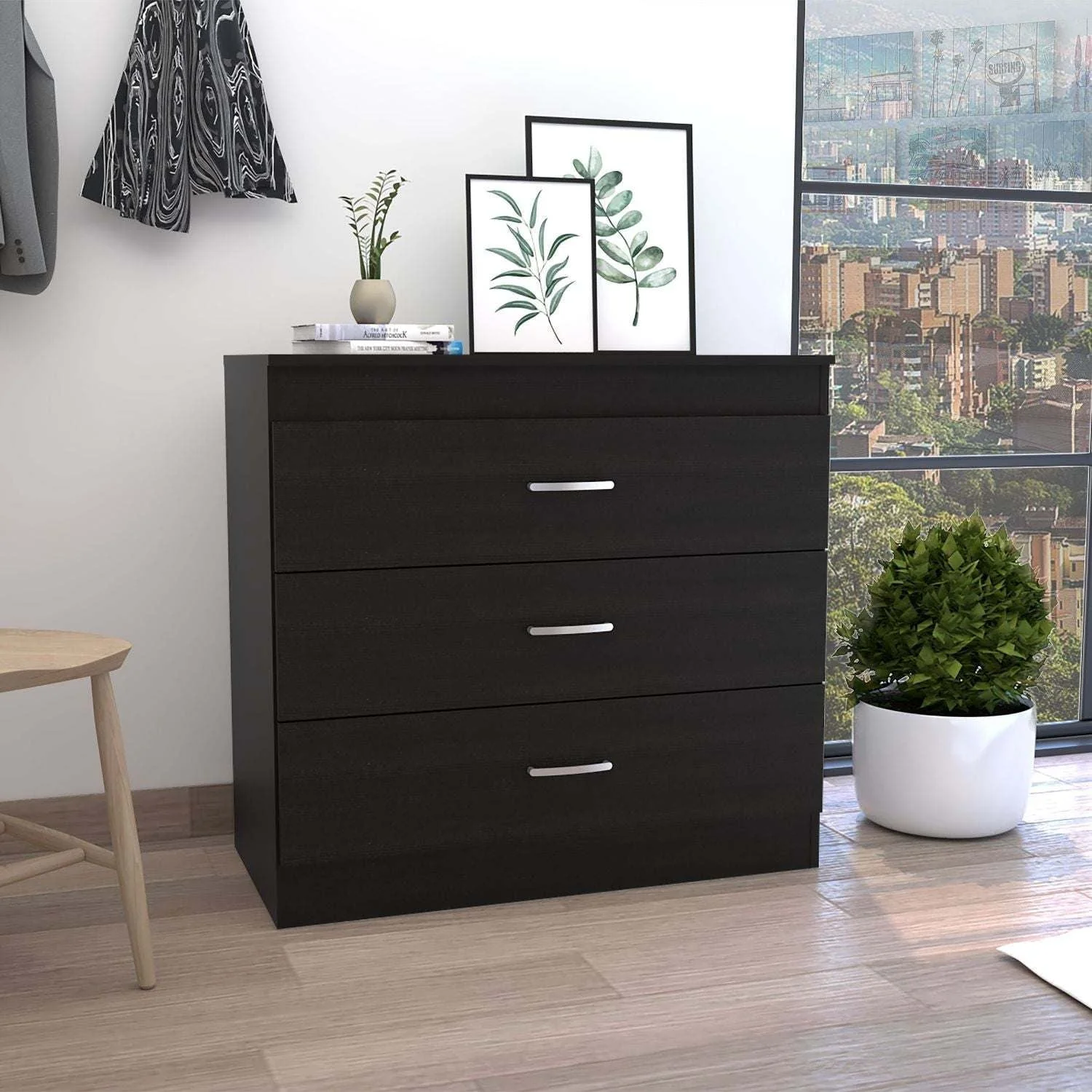 Depot E-Shop DE-CLW6466 Zurich Three Drawers Dresser, Black