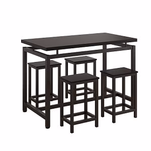 Counter Height Dining Set for 4, BTMWAY 5-Piece Bar Height Dining Room Table Sets, Faux Marble Dining Table and 4 Upholstered Chairs Set, Space Saving Metal Frame Breakfast Diner Table Set, Black