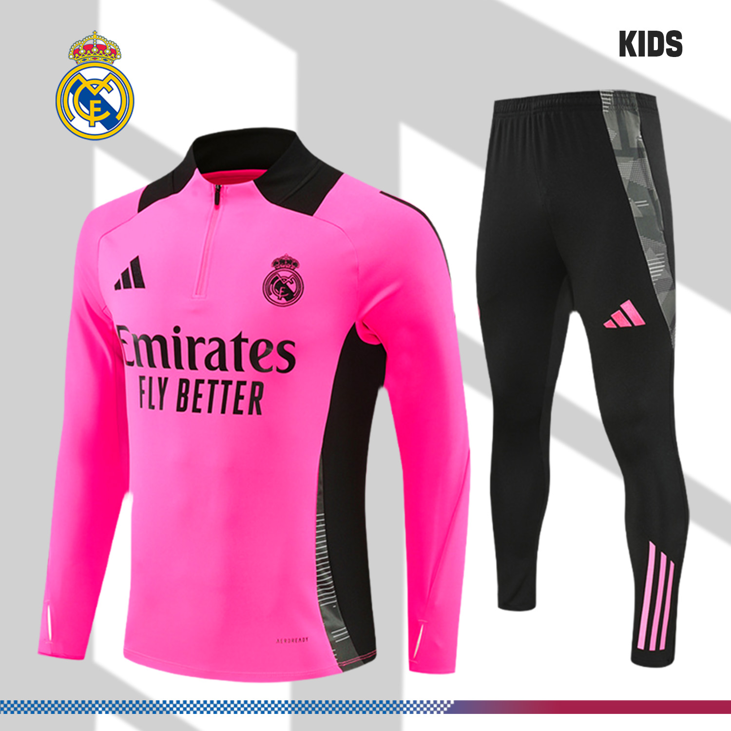 2024/2025 Real Madrid Rose Red Kids Half Zip Training Kit (Kids Kit)