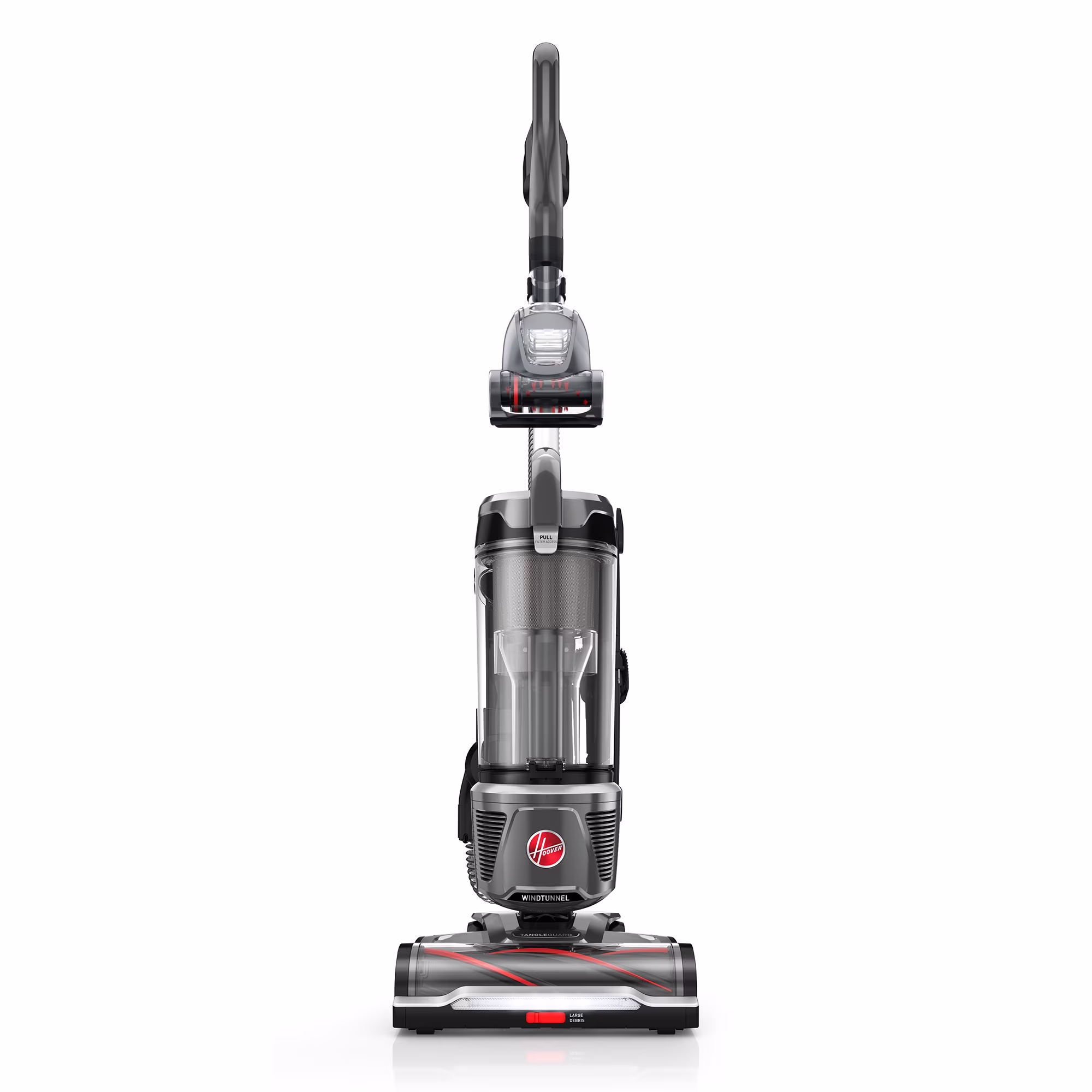 Hoover Upright Vacuum, WindTunnel Tangle Guard, Bagless, with Swivel Steering, Hard Floor and Carpet, Crevice Tool, Dusting Brush, Turbo Tool, LED headlights, UH77110, Black