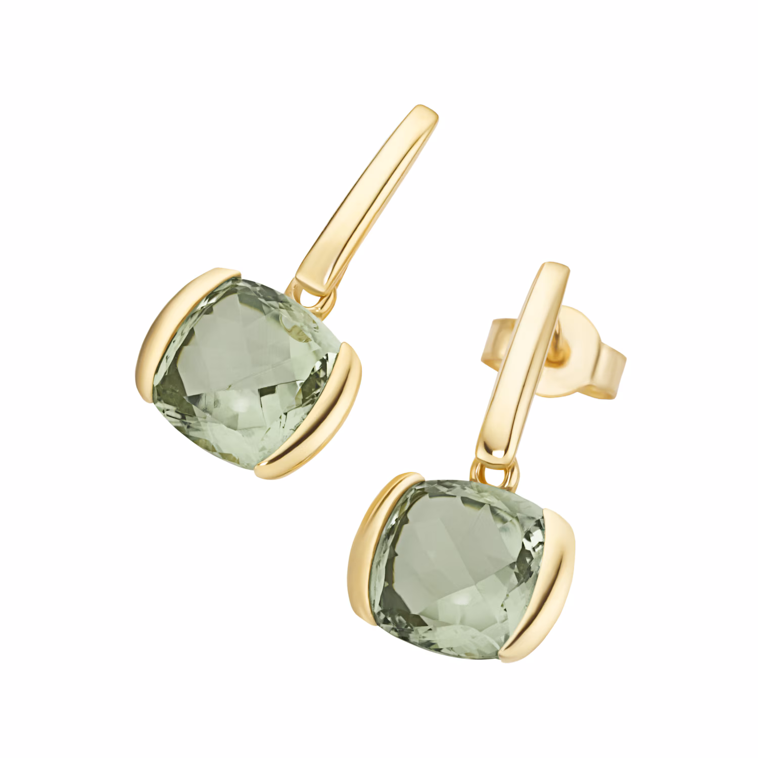 Ohrstecker mit quadrat. / abgerundeten Edelstein Behang, Gold 375