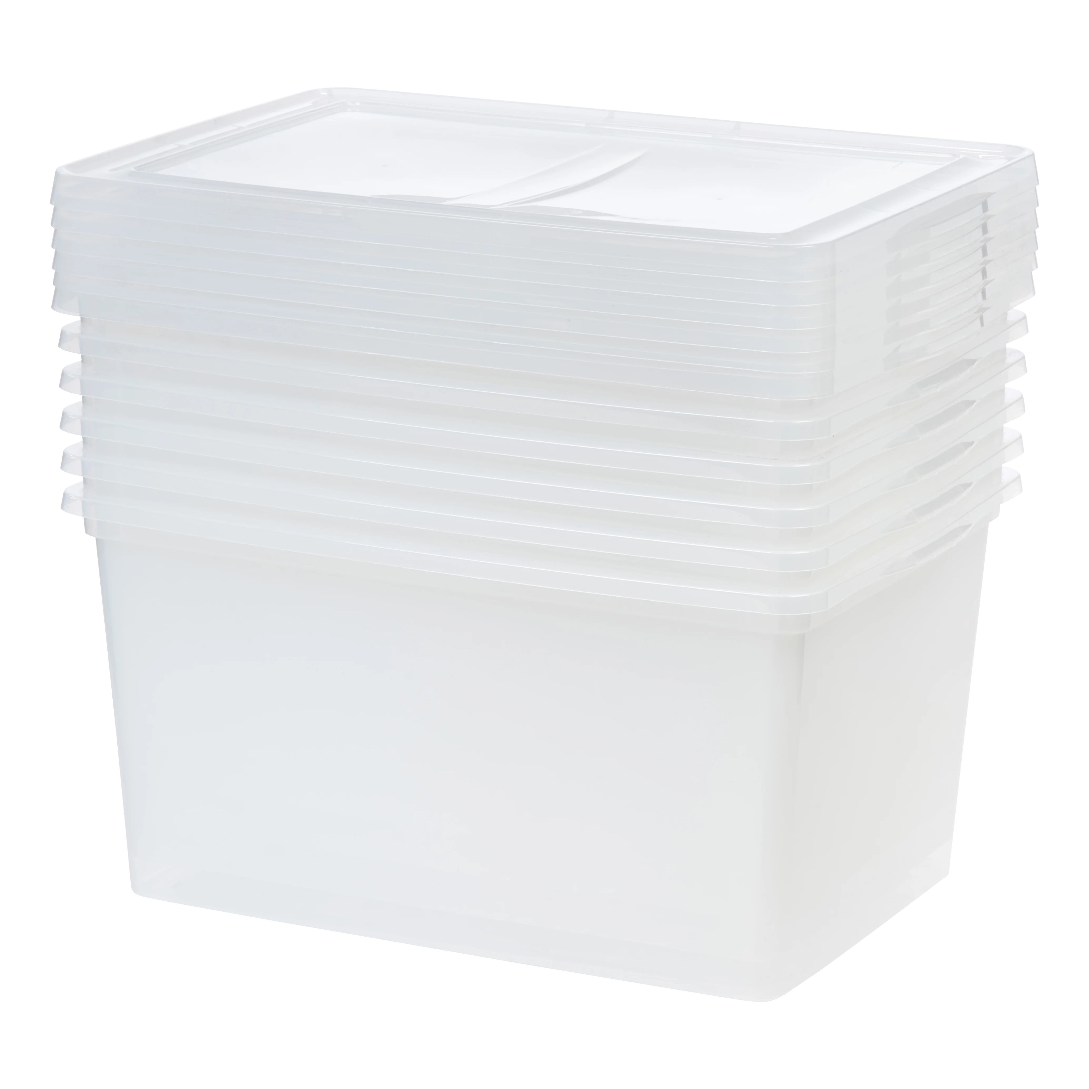 IRIS USA 58 Qt Clear Storage Box, BPA-Free Plastic Stackable Bin with Lid, Containers to Organize Closet Shelves, Clothes, Blankets, Towels, 6 Pack