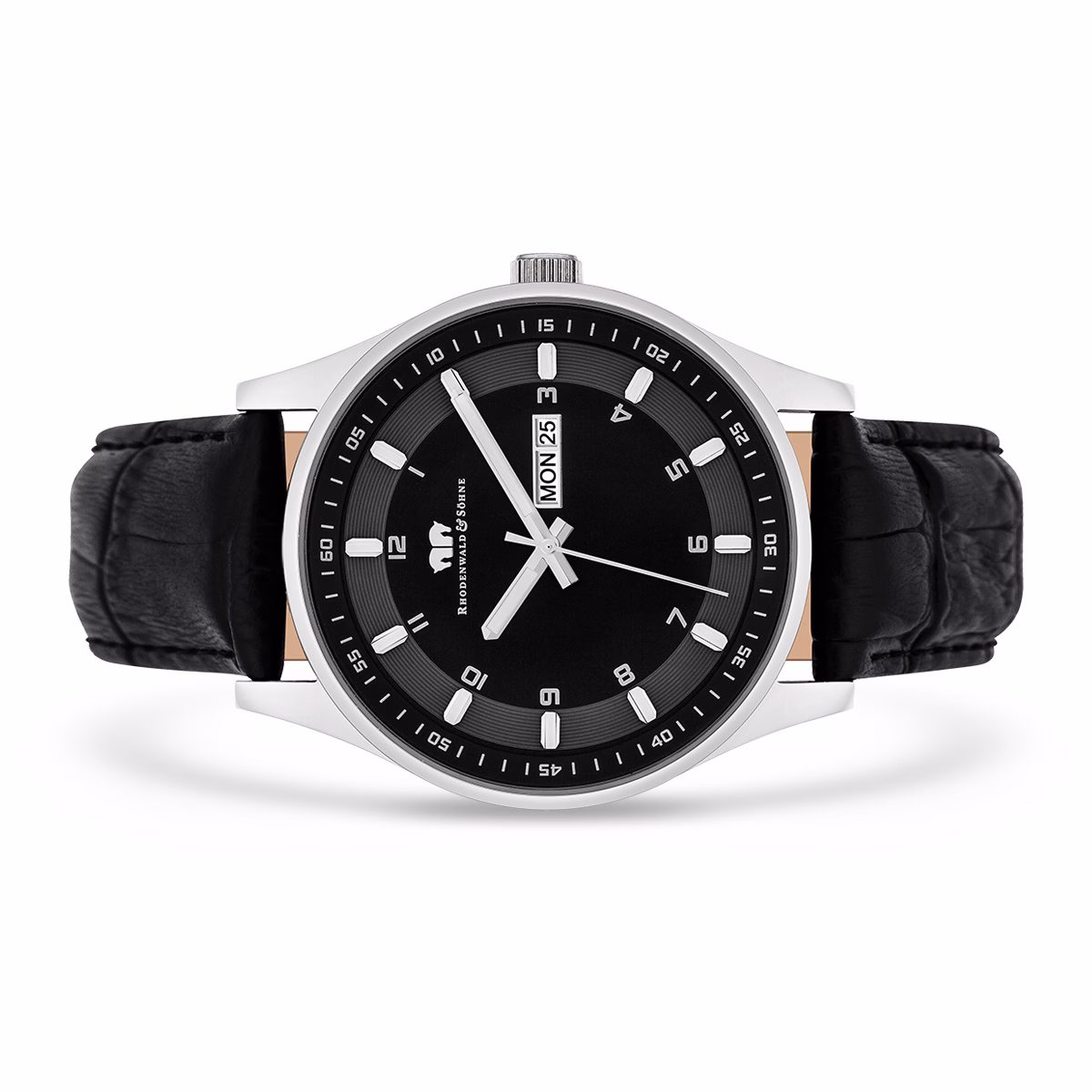 Armband-Uhr Couragian aus Echtleder in schwarz