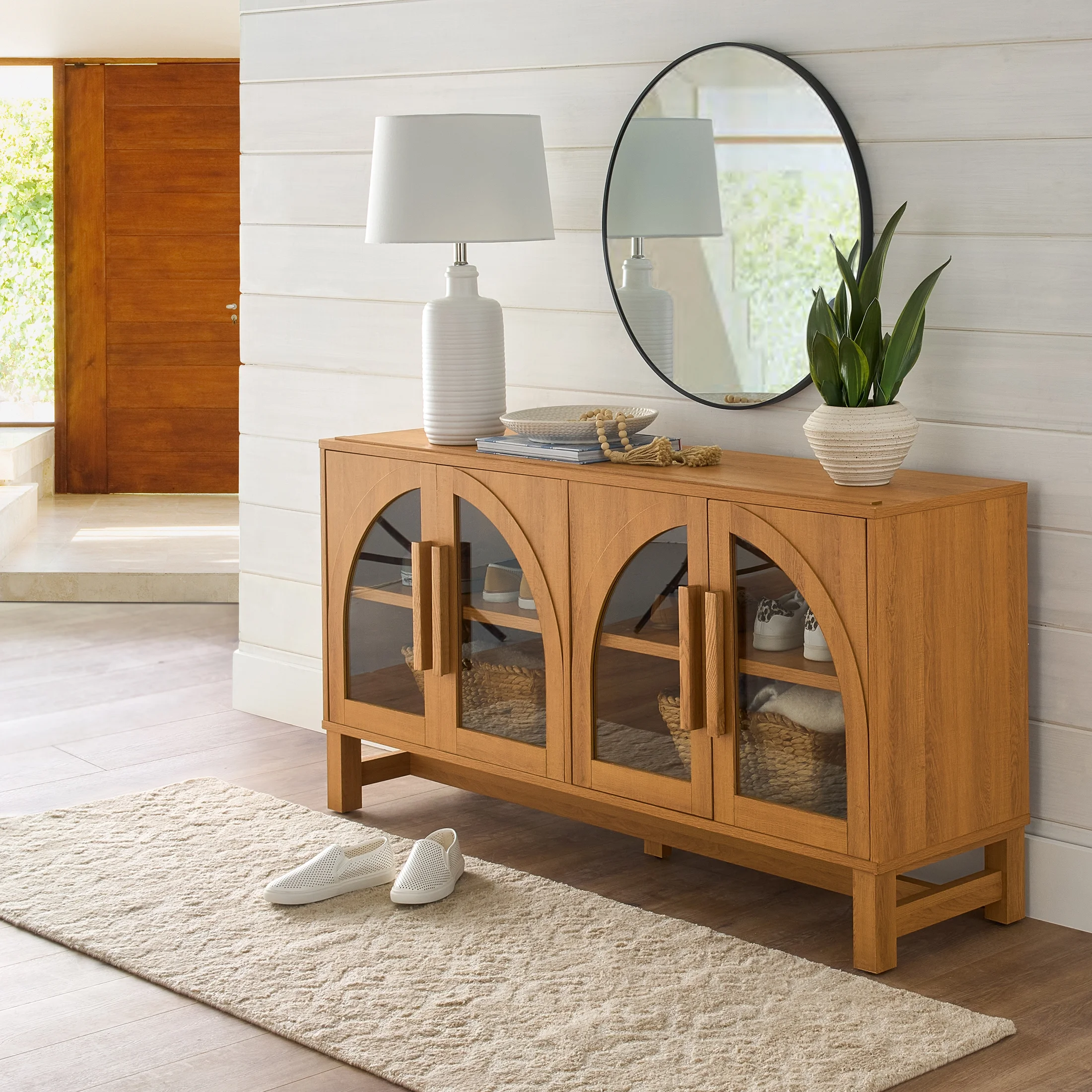 Better Homes & Gardens Juliet Arc TV Stand for TVs up to 65",  Light Honey Finish