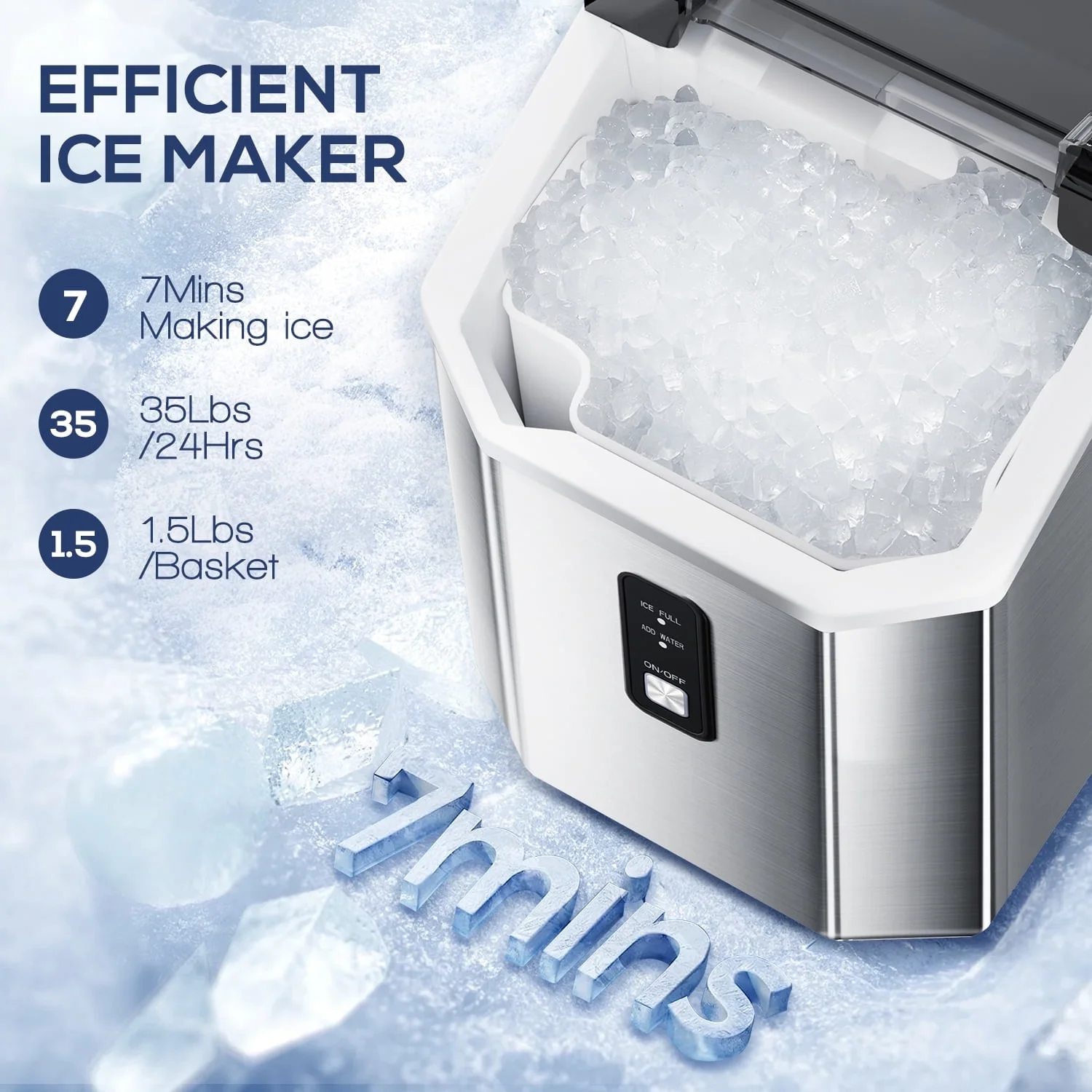 Auseo SS Nugget Countertop Ice Maker with Soft Chewable Ice, 35Lbs/24H, Self-Cleaning, Ice Scoop, Stainless Steel Silver, for Kitchen/Office/Party