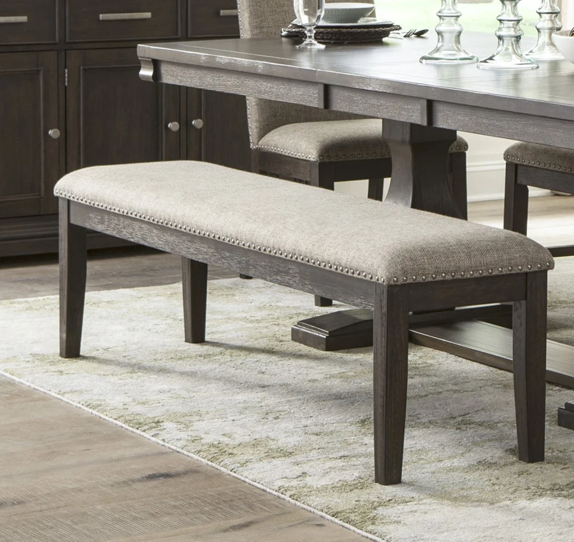 Dining Table Benches Traditional Style Wood Framed 1pc Bench Upholstered Naihead Trim Wire Brushed Rustic Brown Finish Dining Room Furniture,Furniture Dining Table Benches